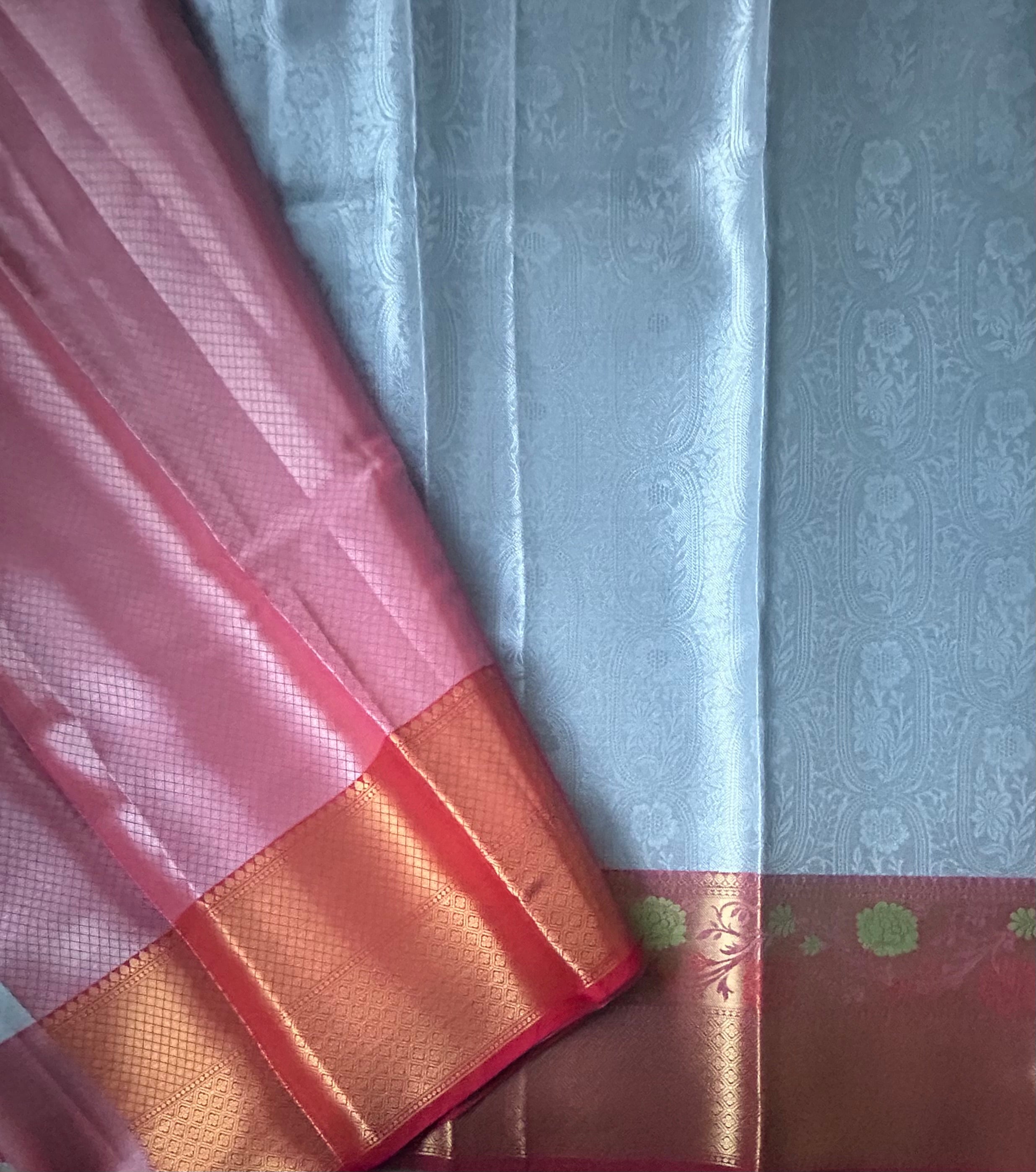 Silver brocade semi tissue saree