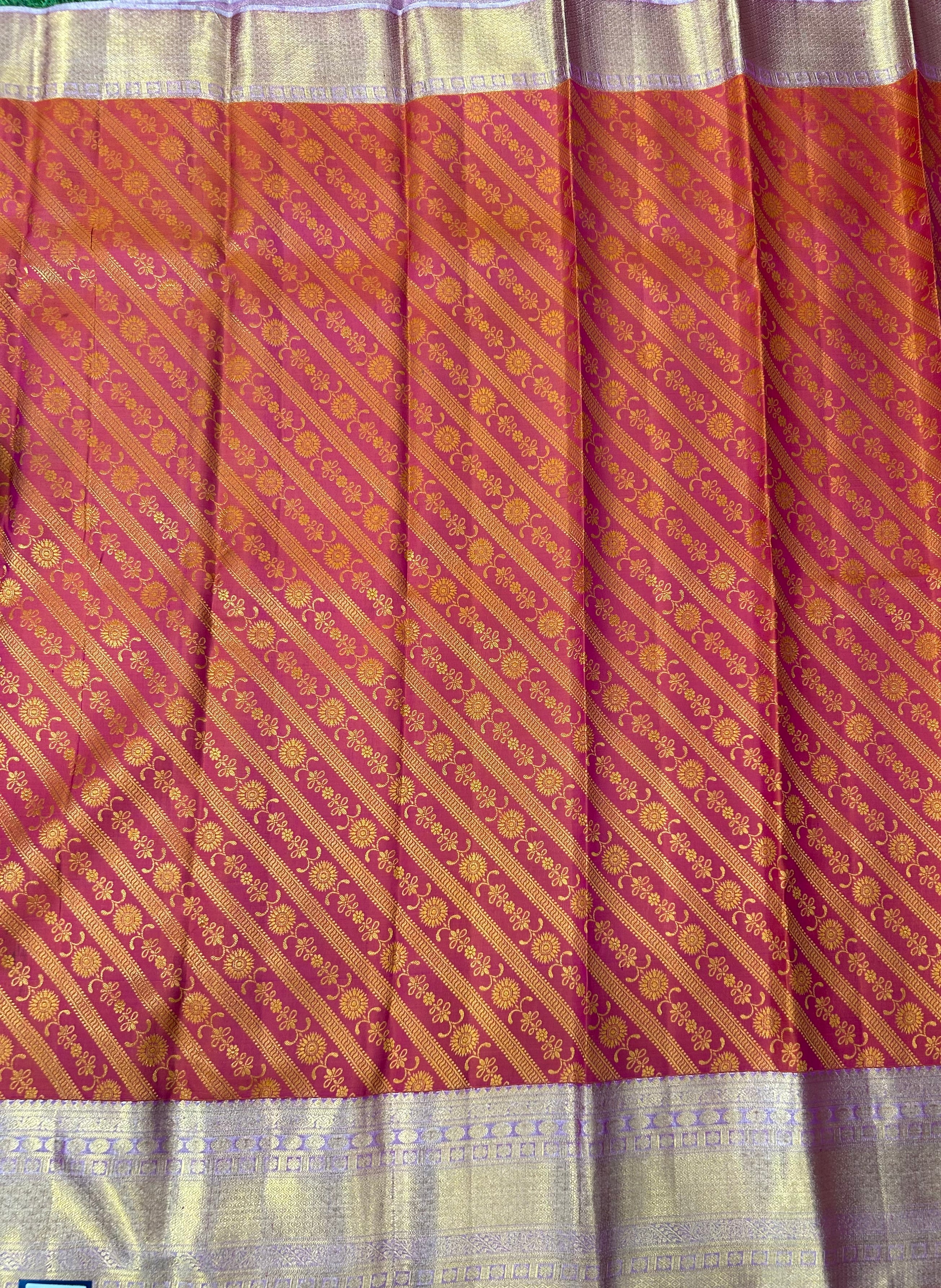 Pink stripes pure kanchipuram silk saree