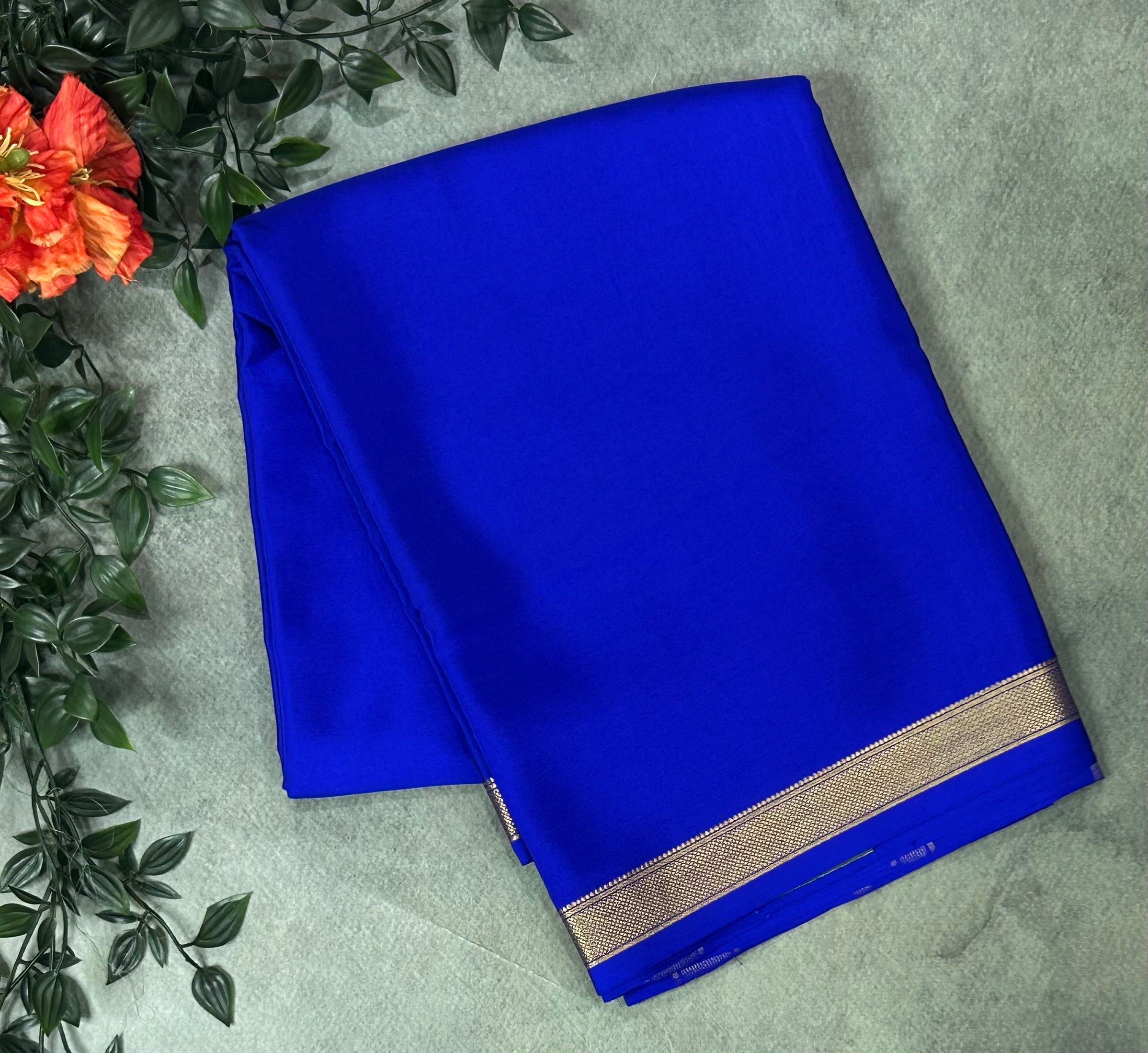 Royal blue plain one inch pure mysore silk-12 saree
