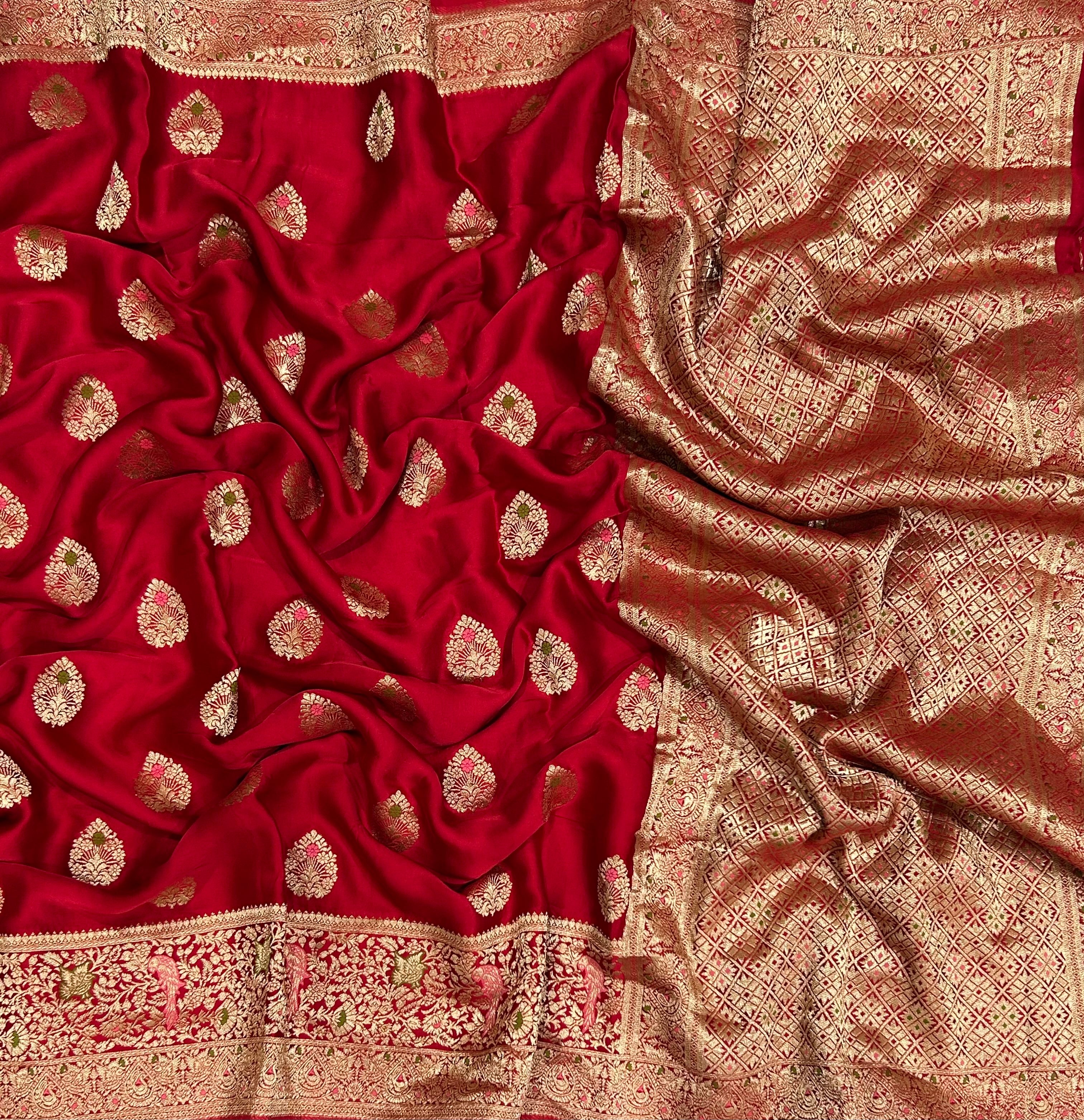 Red Meena satin Benarasi 103 saree