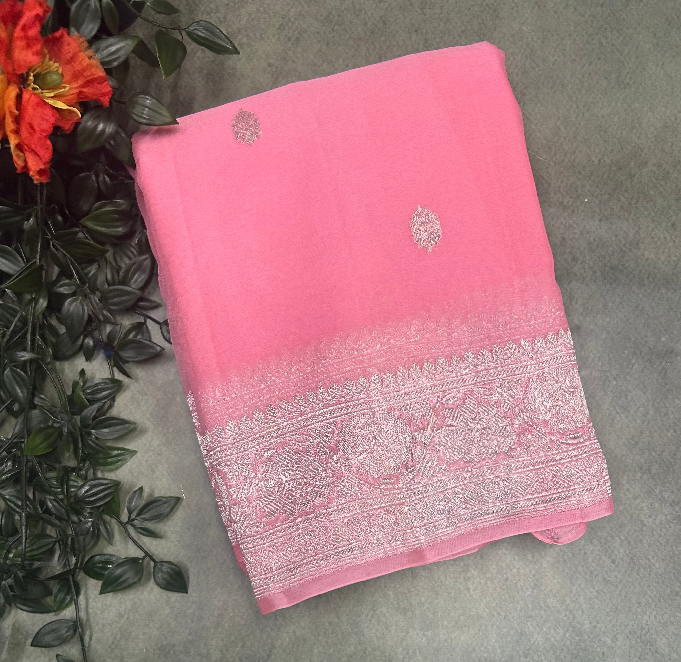 Baby pink small butta pure chiffon 104 saree