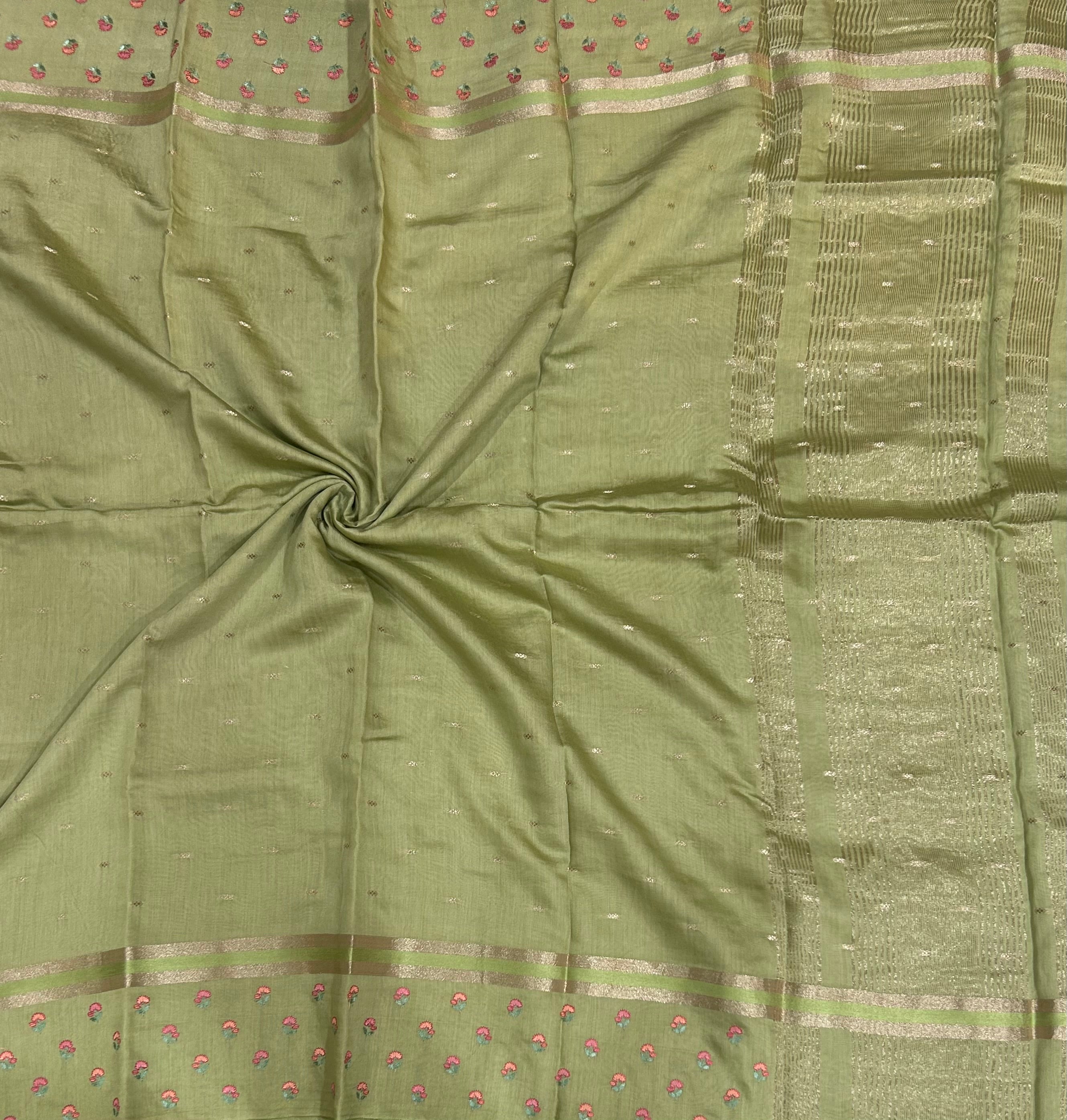 Pastel green embrodiery butta border soft tussar crepe 104 saree