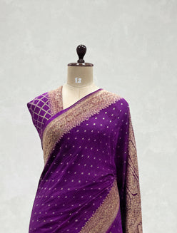 Purple -2 half n half pure benarasi crepe 105 saree