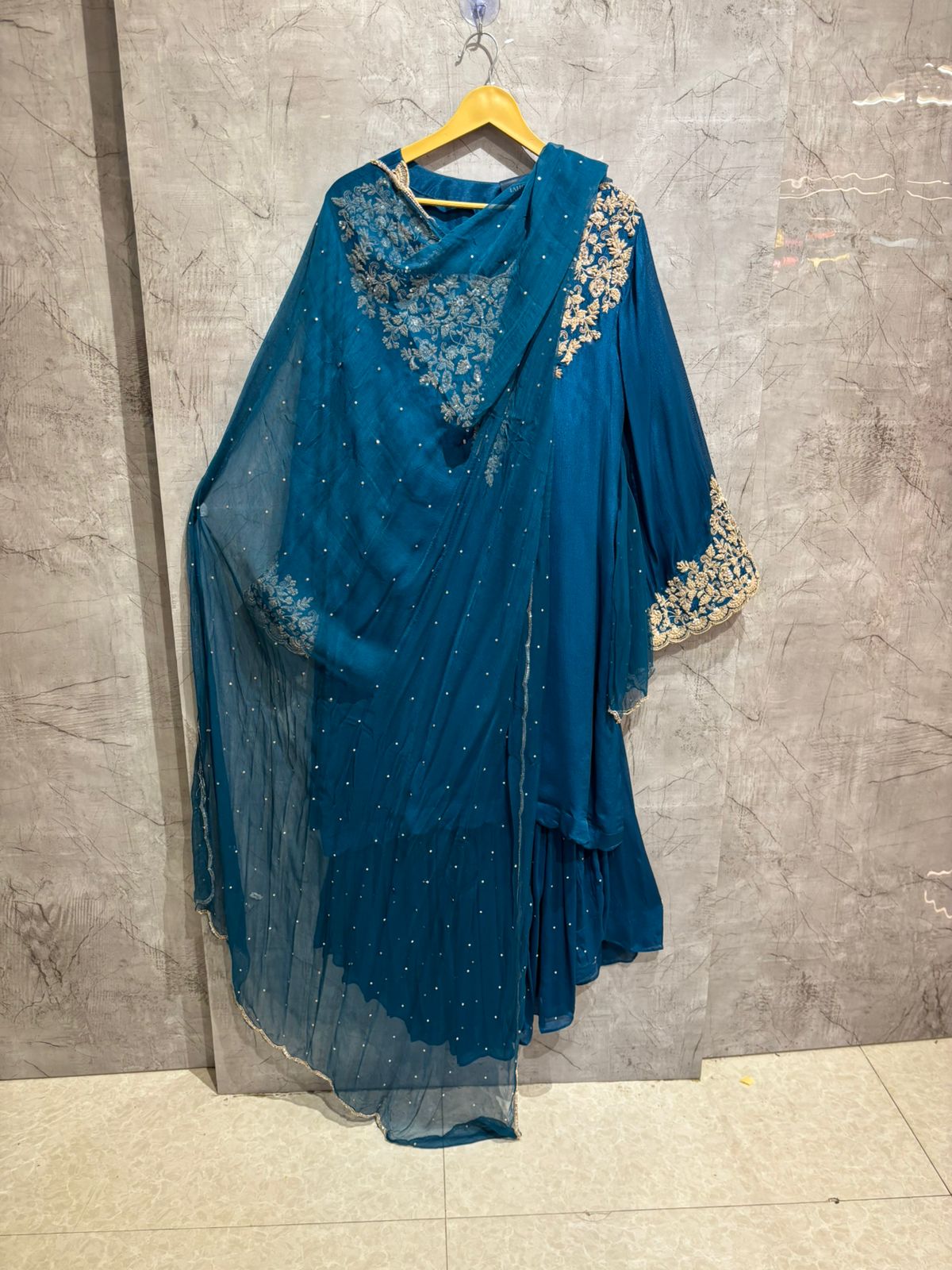 "Avani" Peacock Blue Designer Sharara party Kurtha set