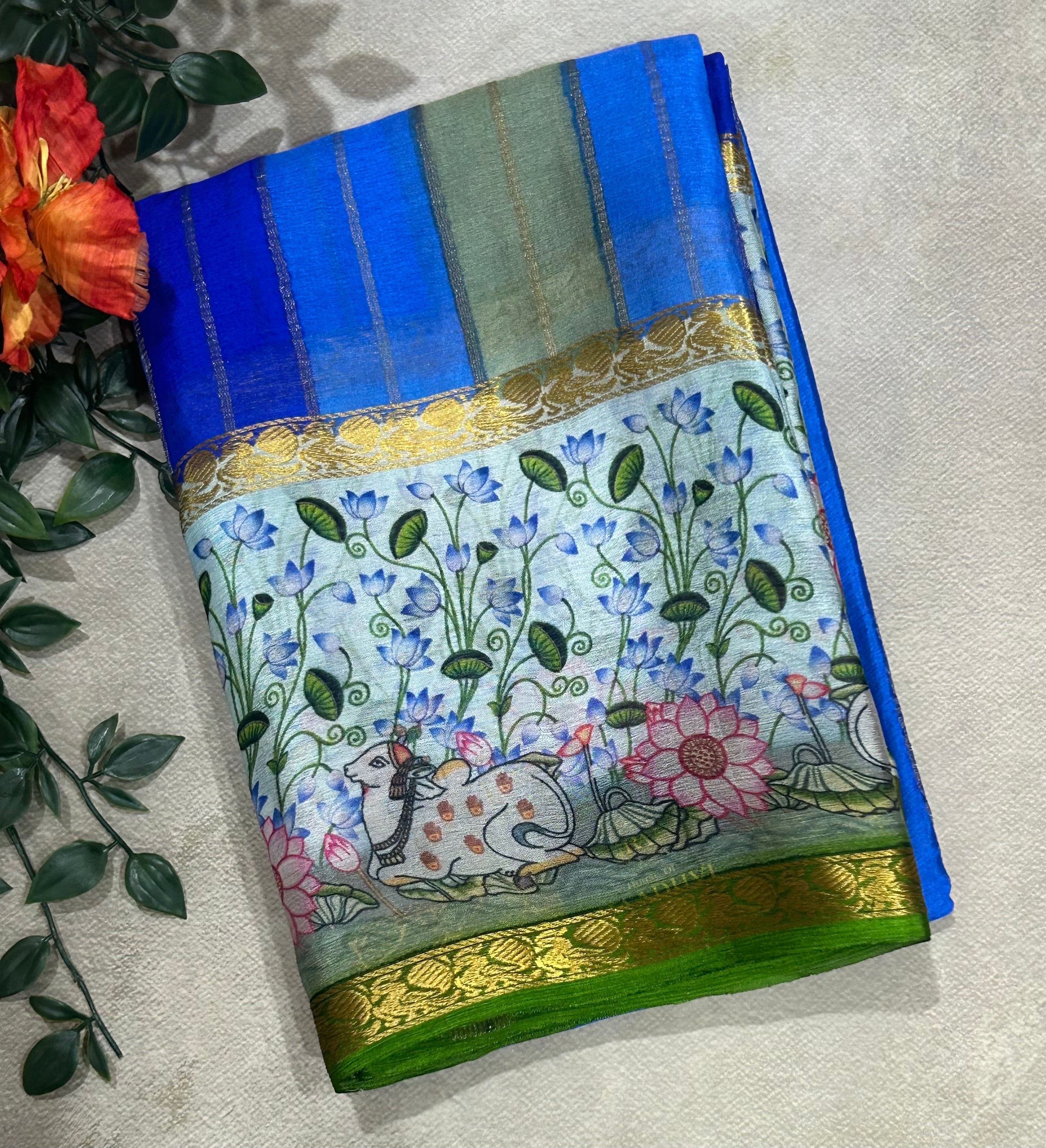 Rankart kalamkari border pure wrinkle 103 crepe silk saree