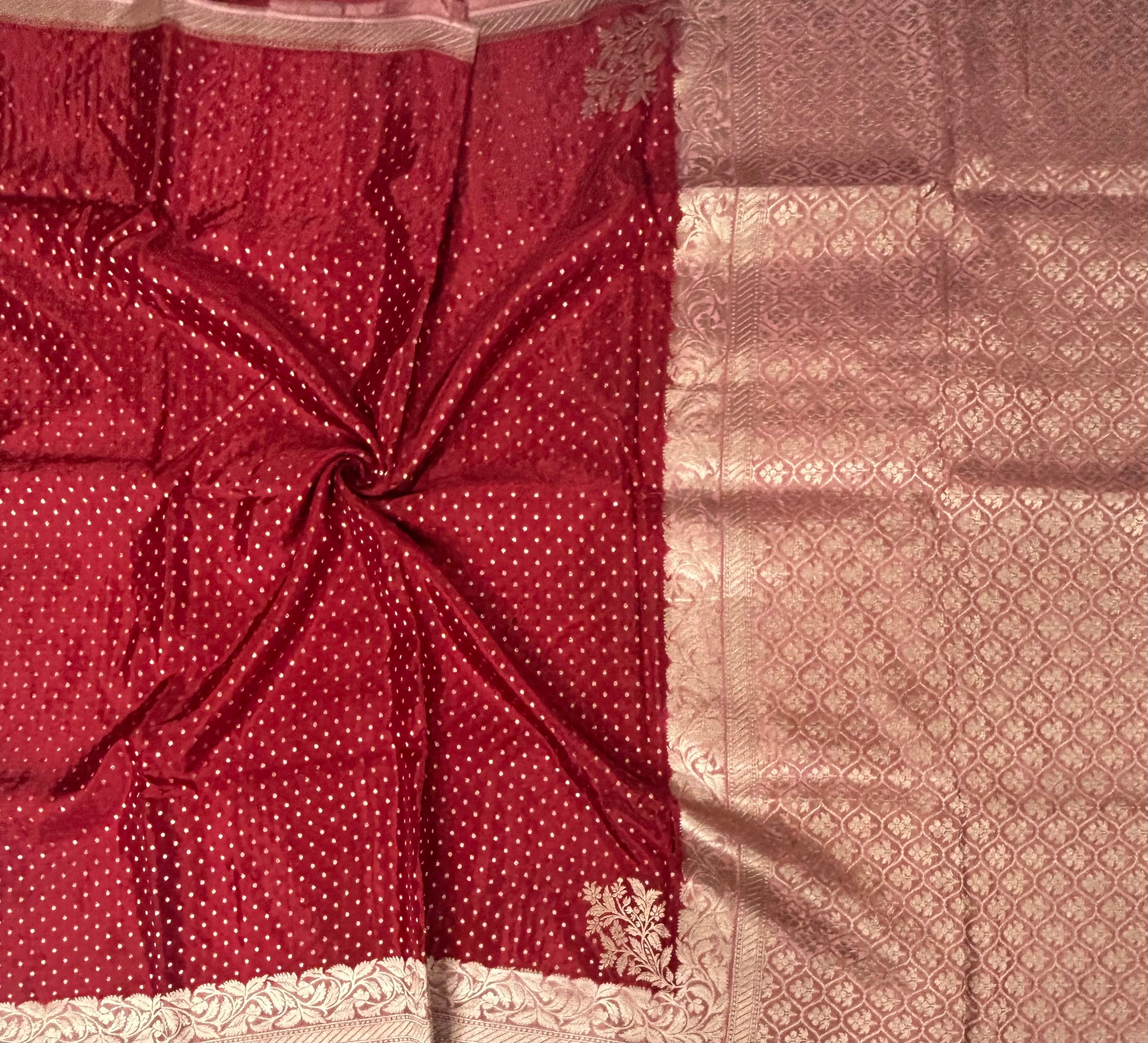 Red small Butta satin crepe-12 saree