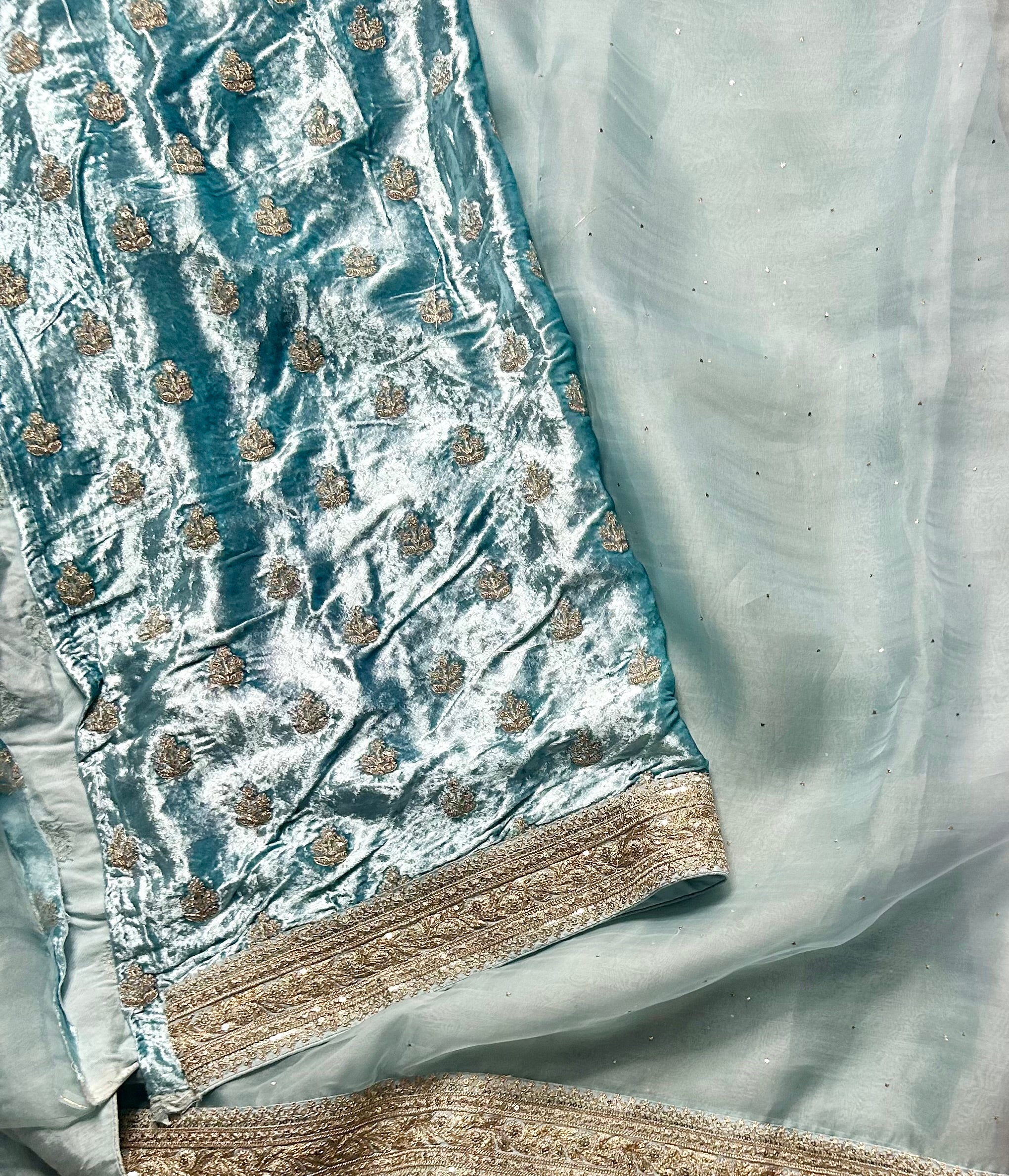 Pastel blue sabyasachi tissue saree