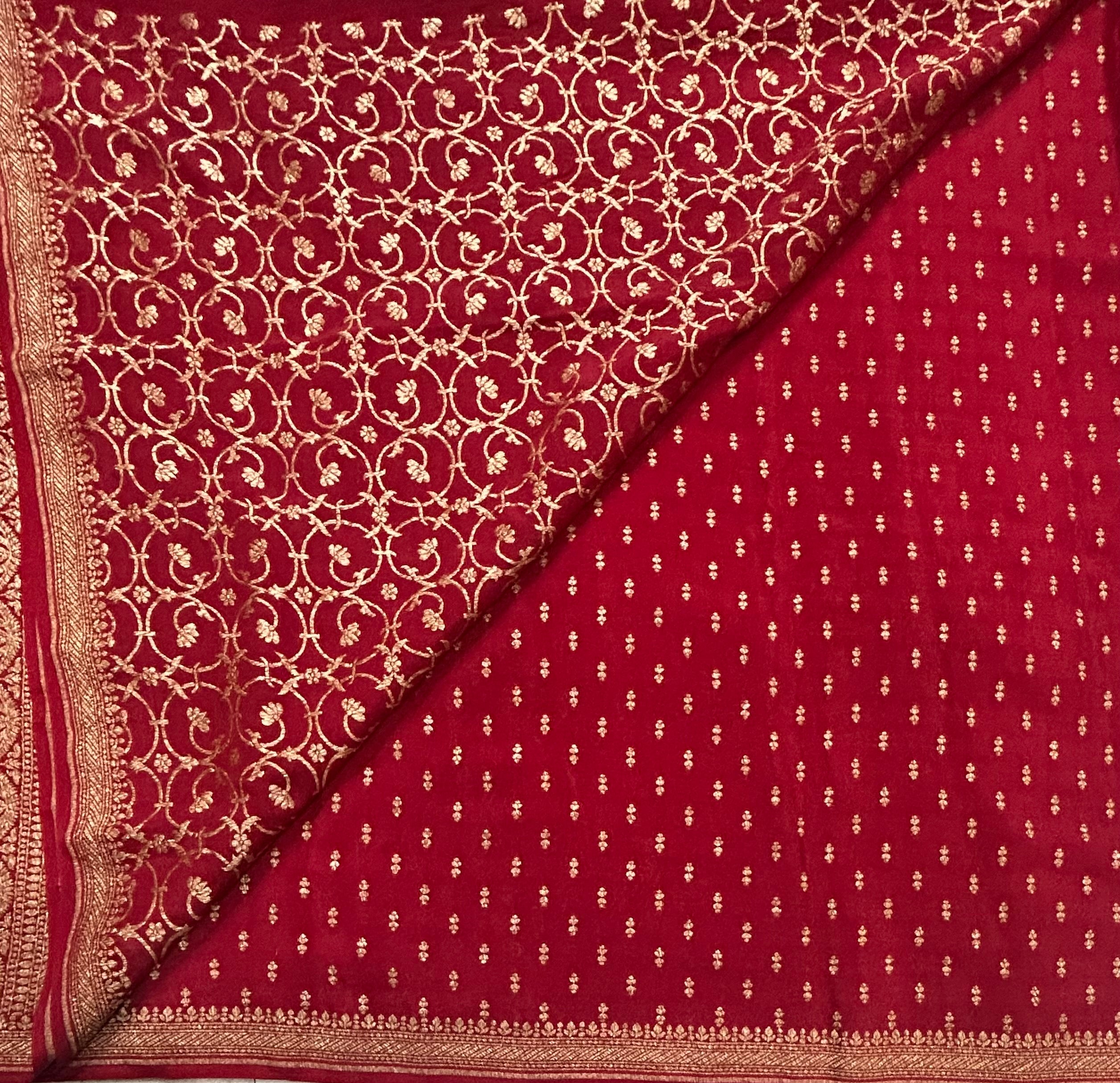 Maroon small Butta pure Benarasi crepe 106 saree