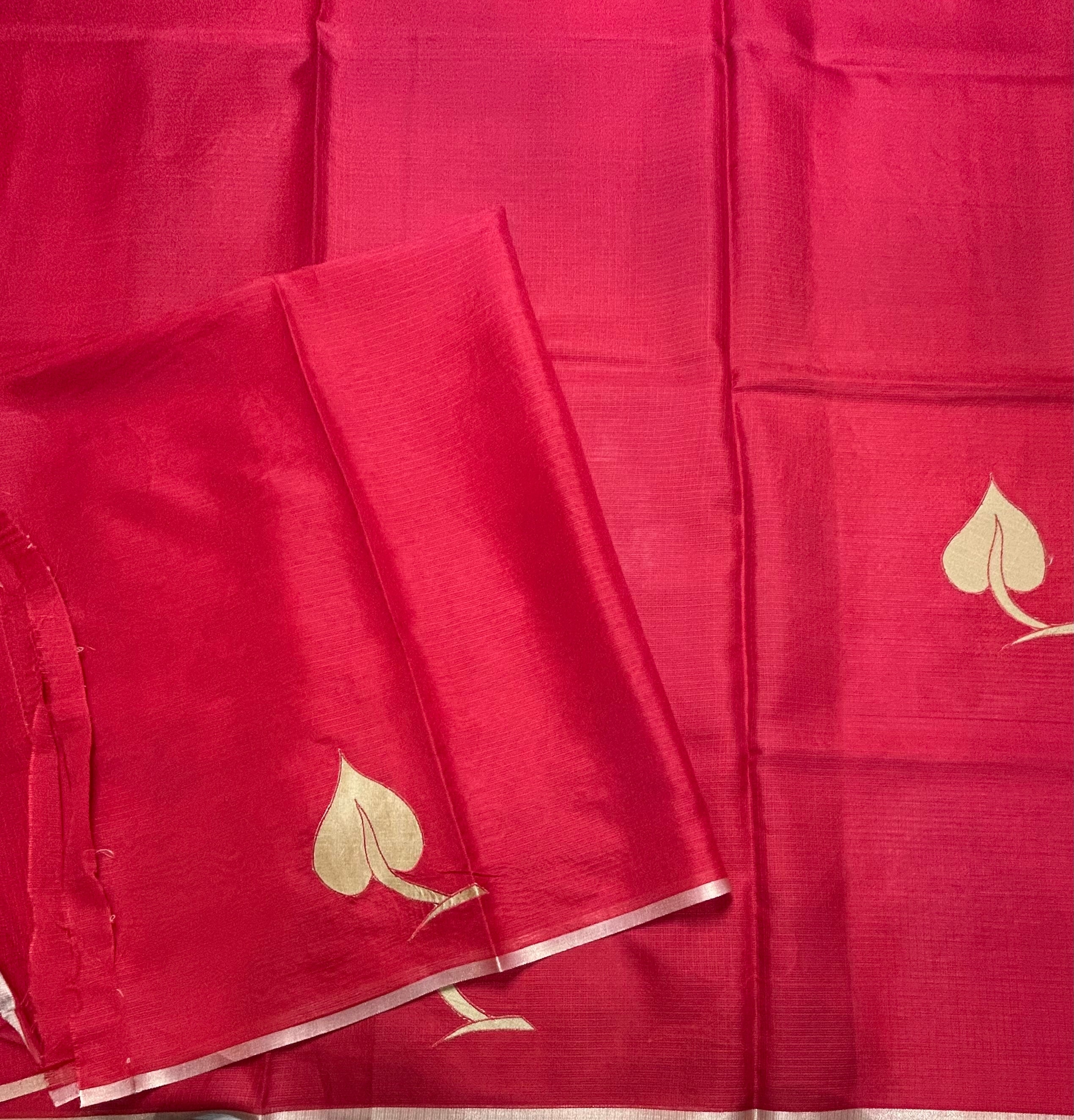 Red 2 kota checks appliqué work 106 saree