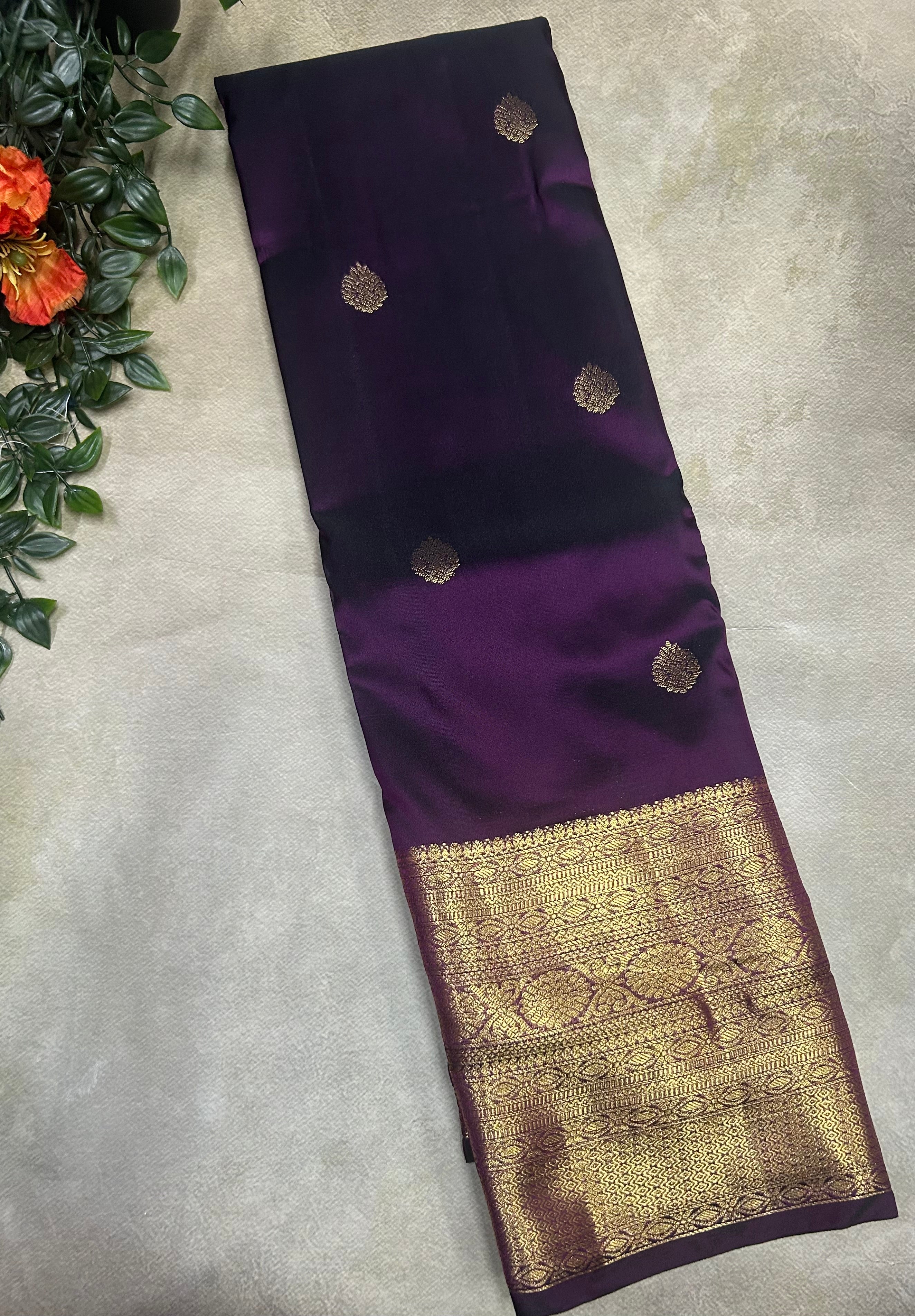 Dark purple long border semi Kanchi-105 saree