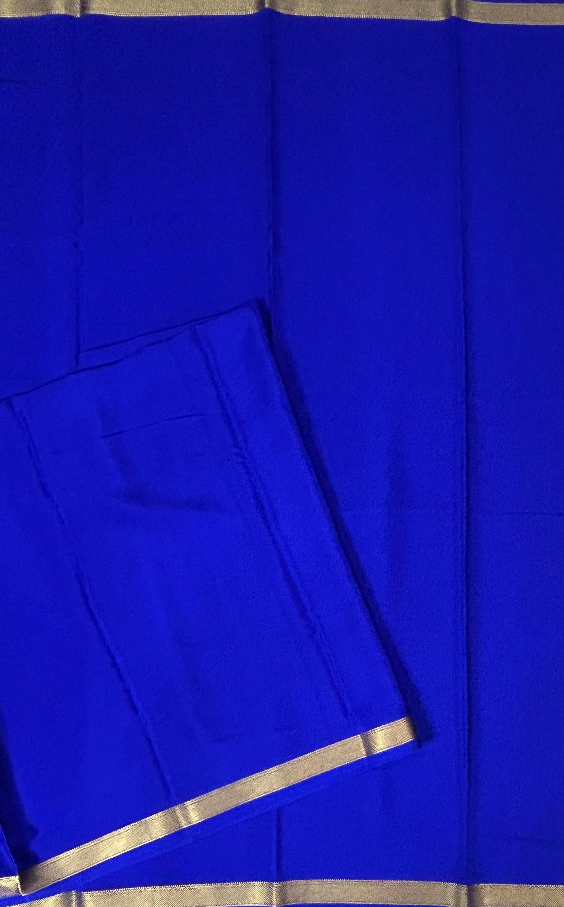 Royal blue plain one inch pure mysore silk-12 saree