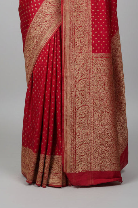 Red pure benarasi crepe-12 silk saree