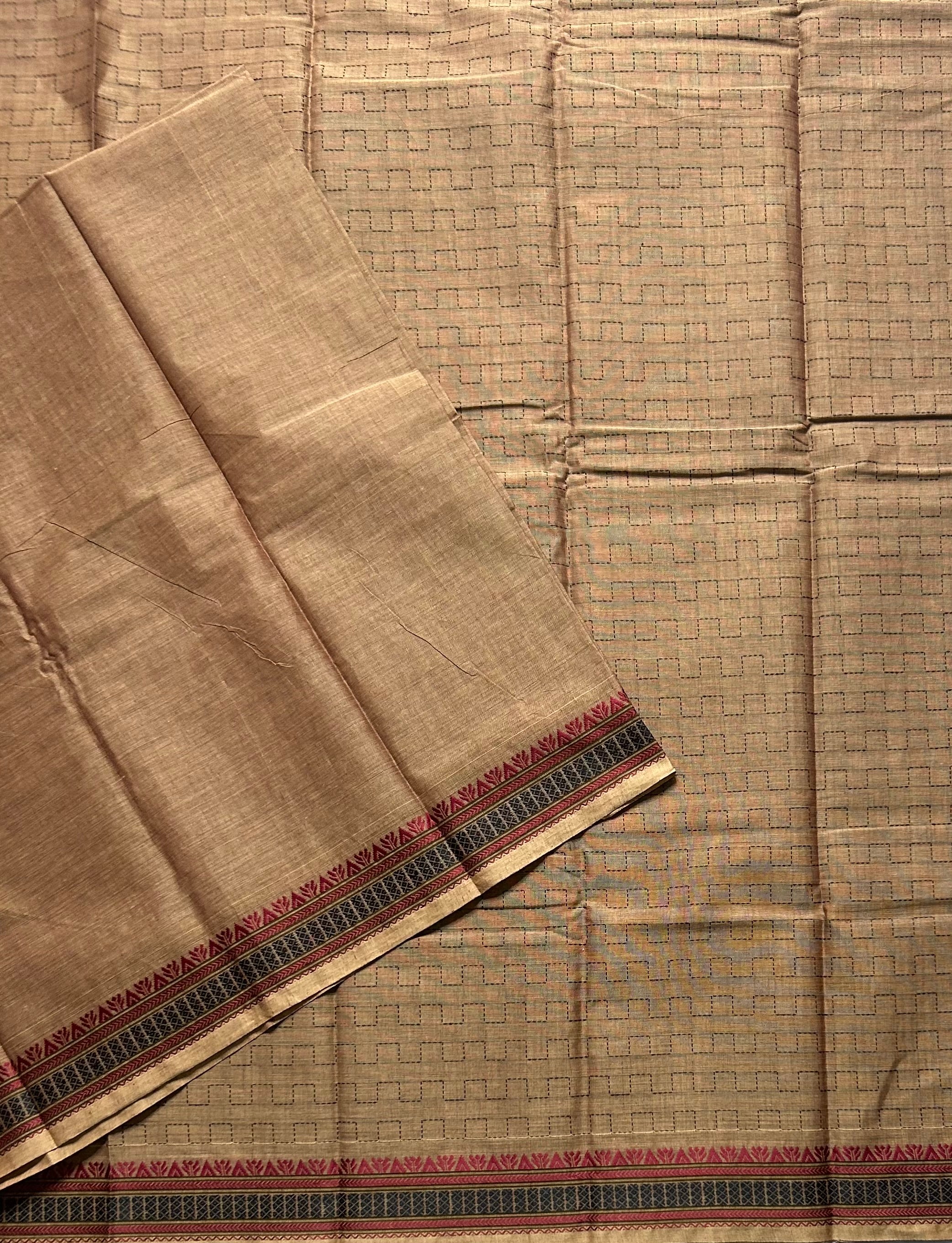 Light brown Kanchi border pure cotton 103 saree