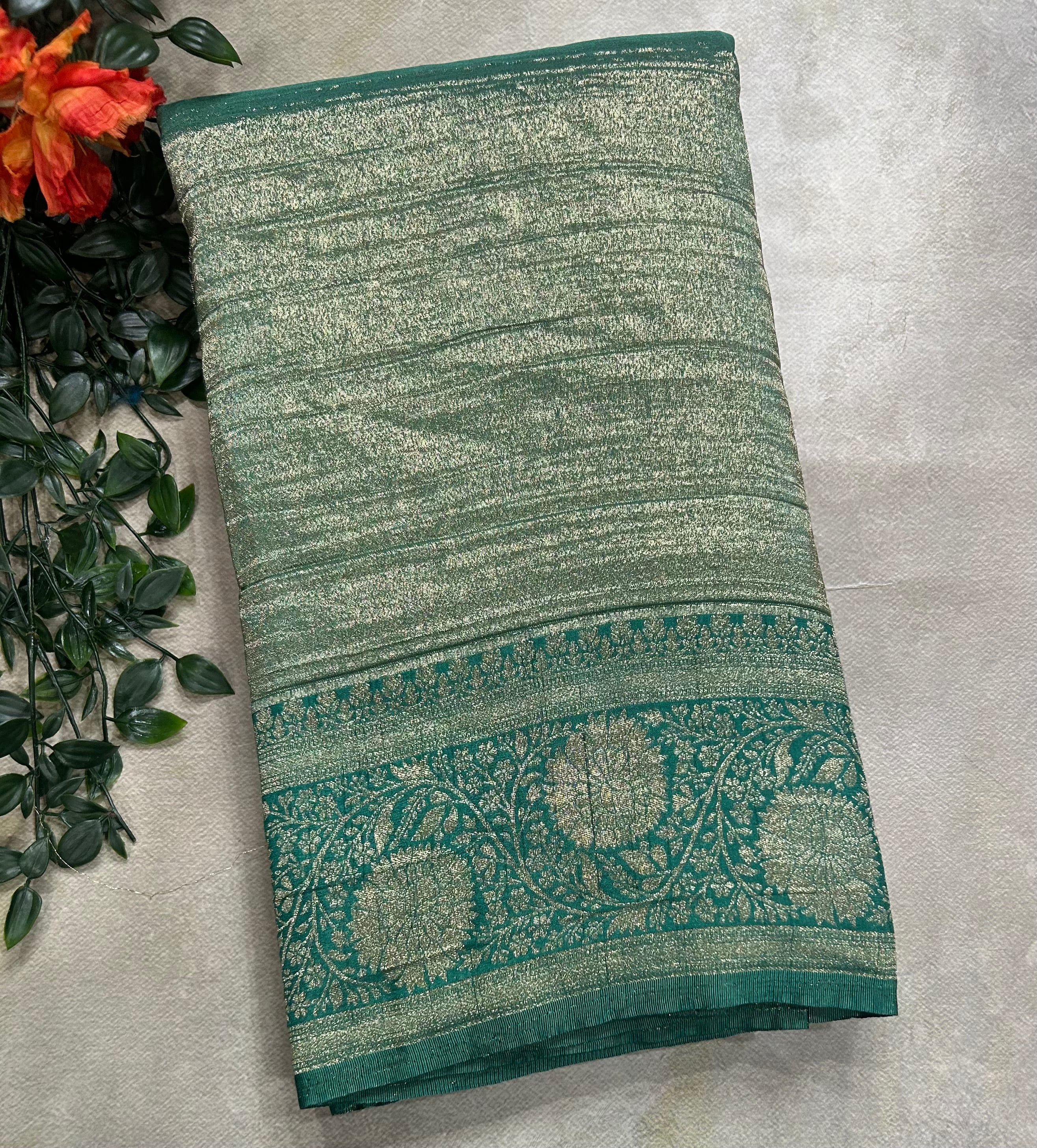 Green crush tissue 105  saree