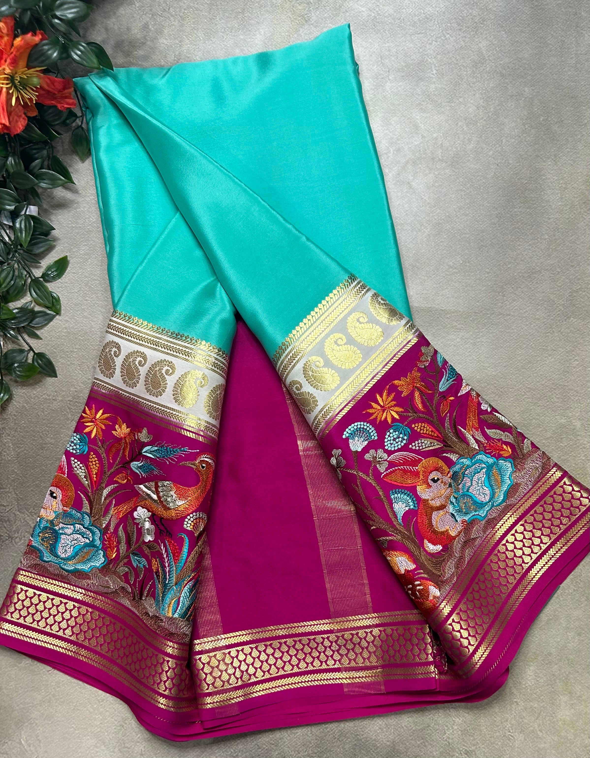 3D embroidery pure mysore silk-105 saree