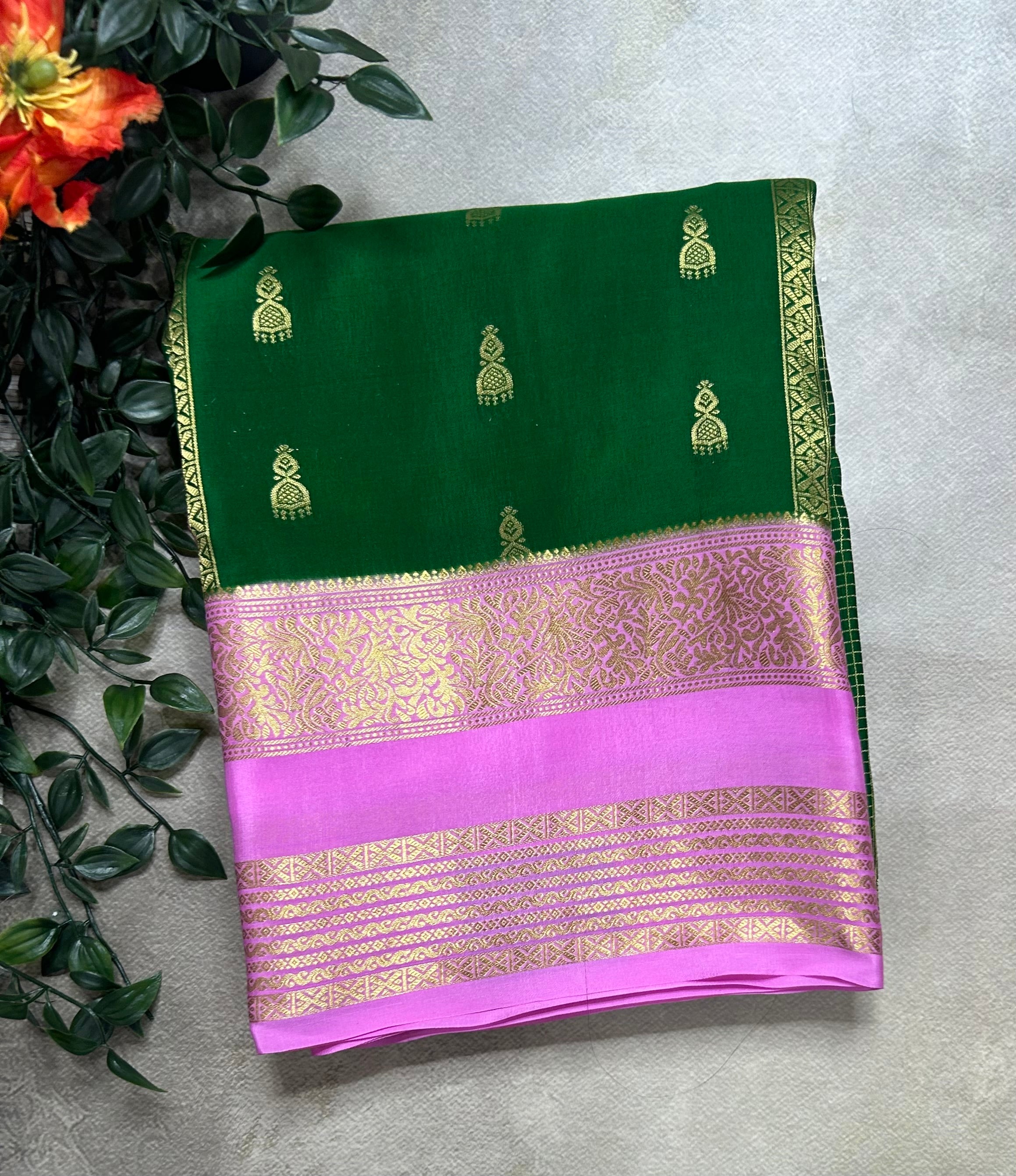 Green jumka Butta n bentex border pure Mysore silk saree ST105