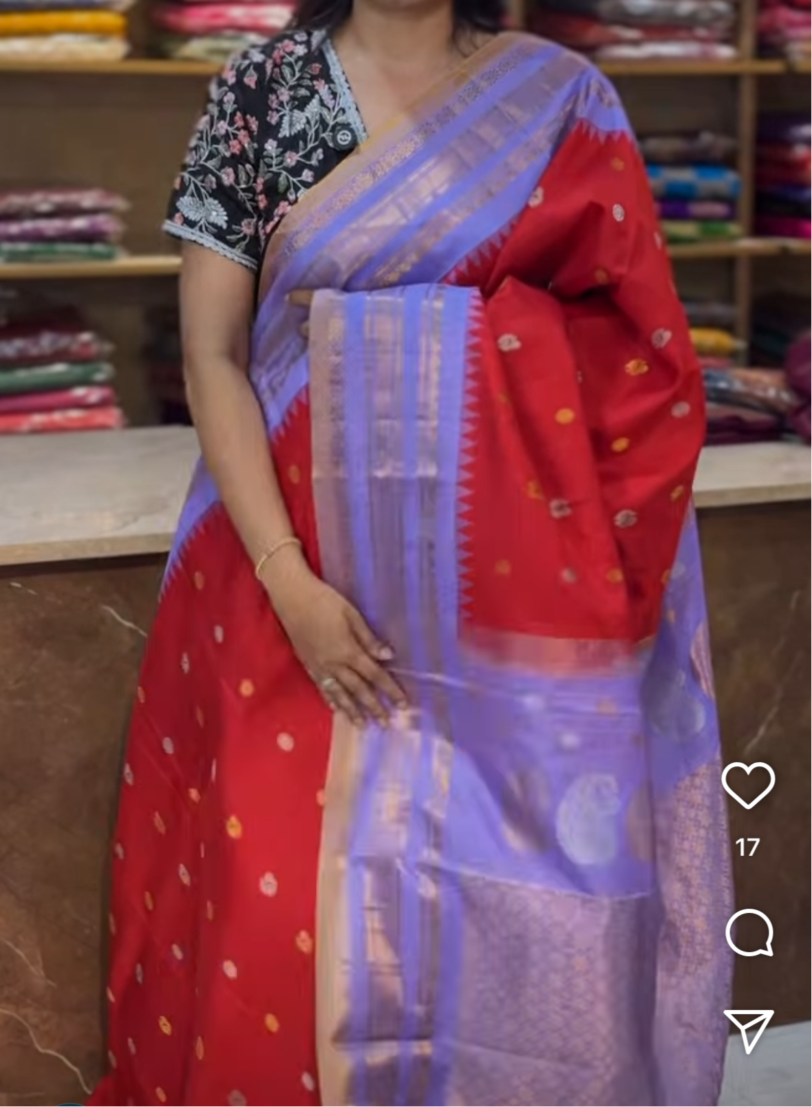 Red n lilac pure handloom gadwal silk saree