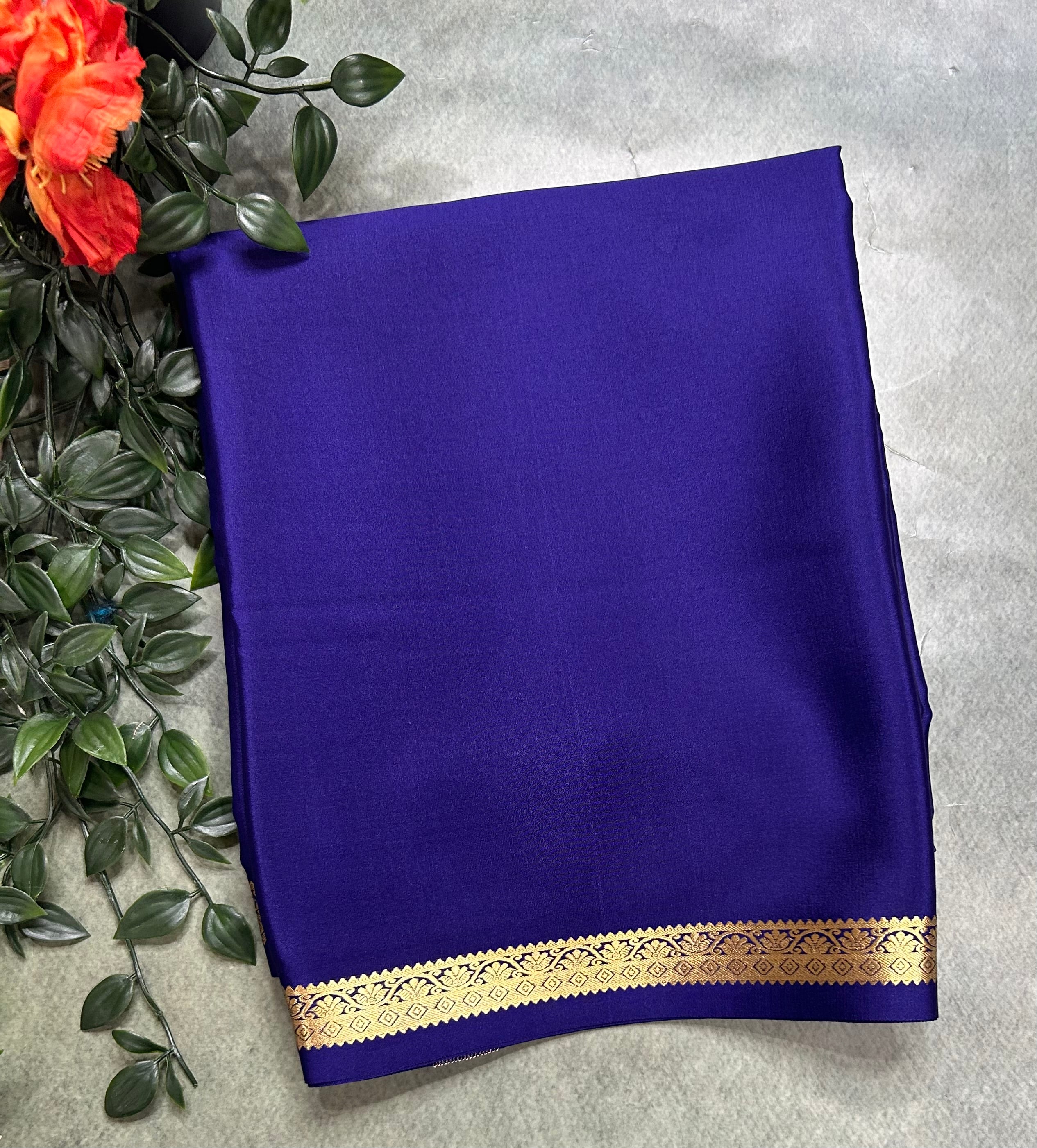 Navy blue one inch border pure Mysore silk 105 saree