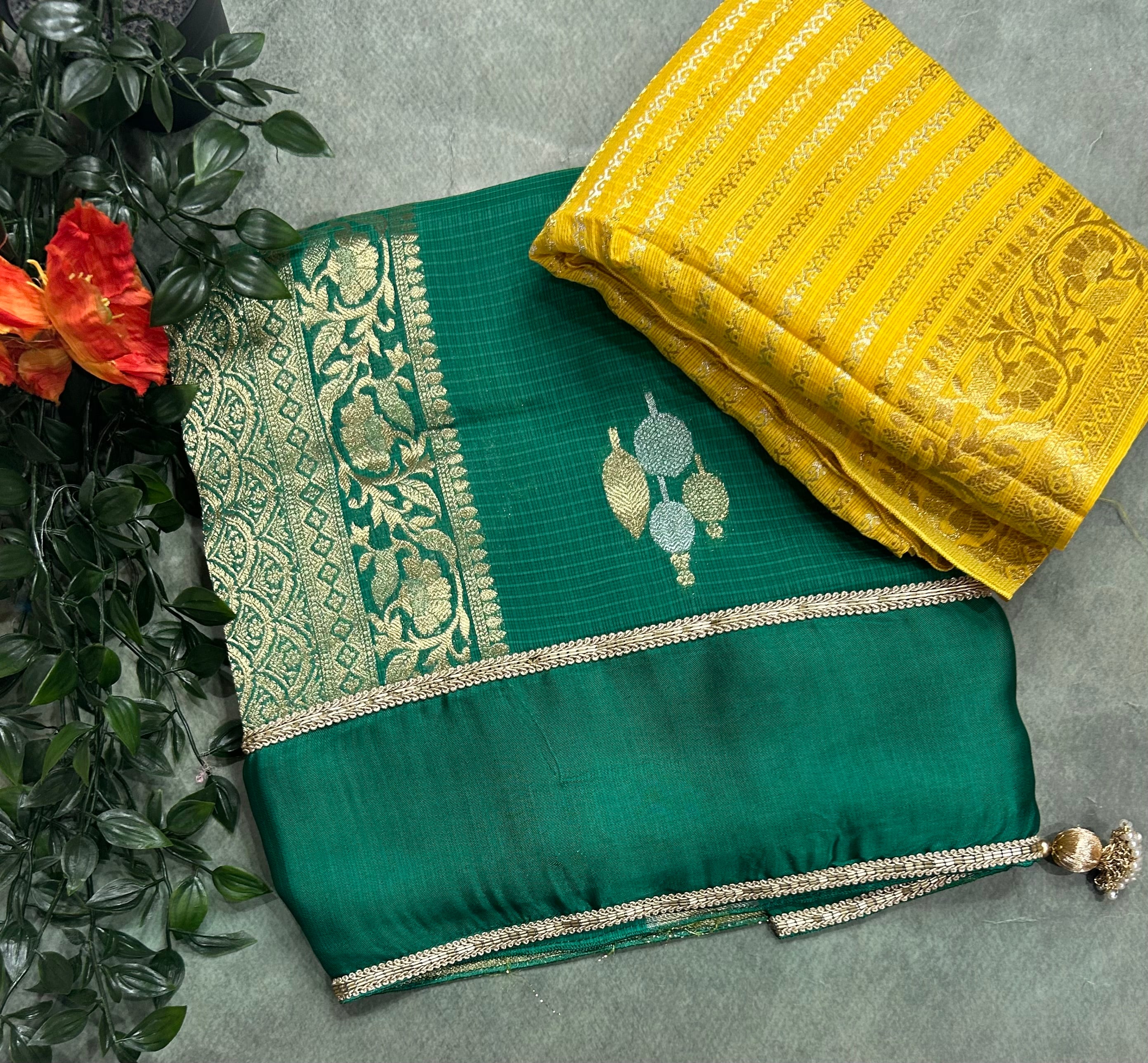 Green bentex border  Kota crepe 105 saree