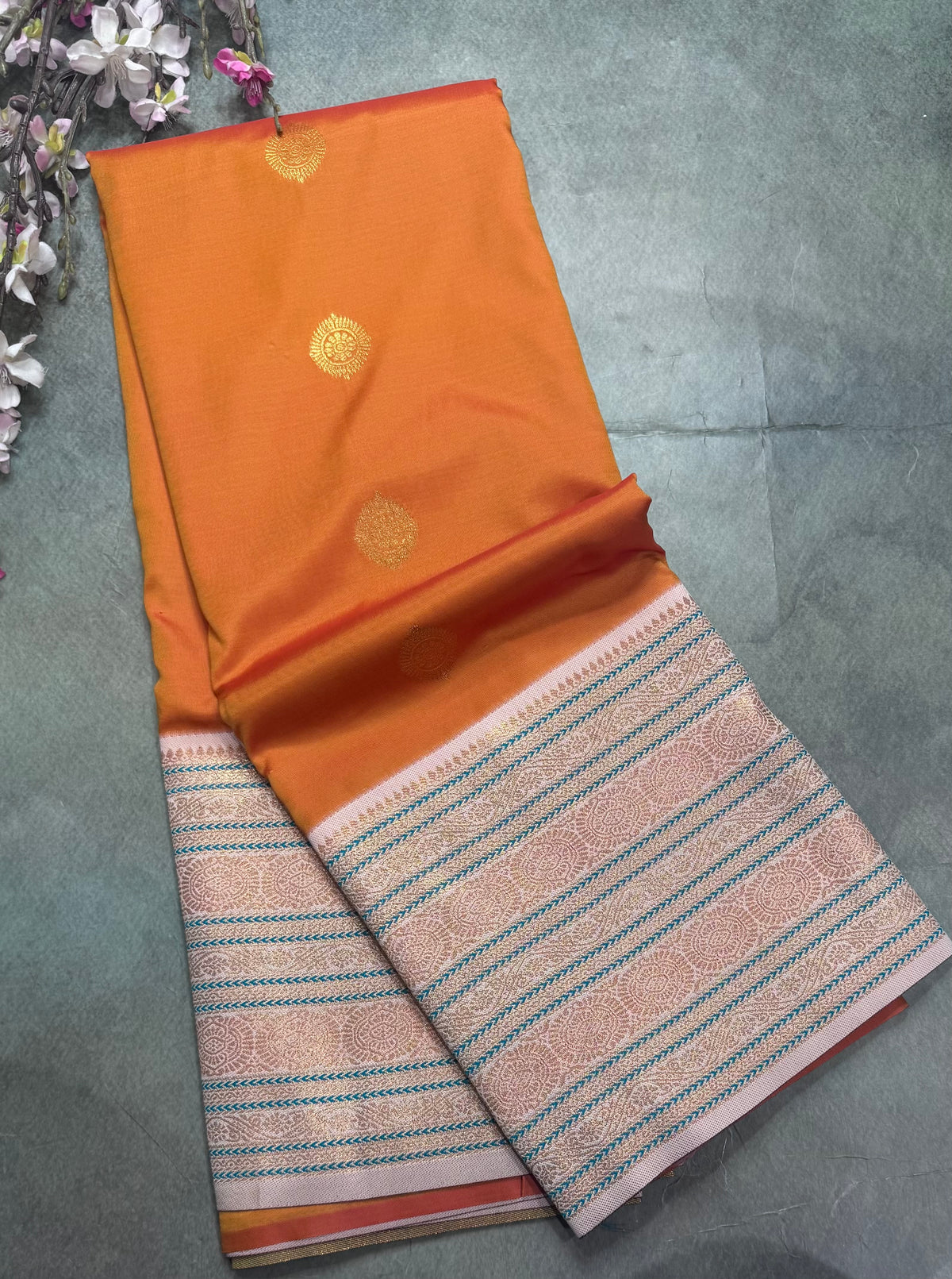 Orange Kanchi Border Semi Soft Silk Saree 110