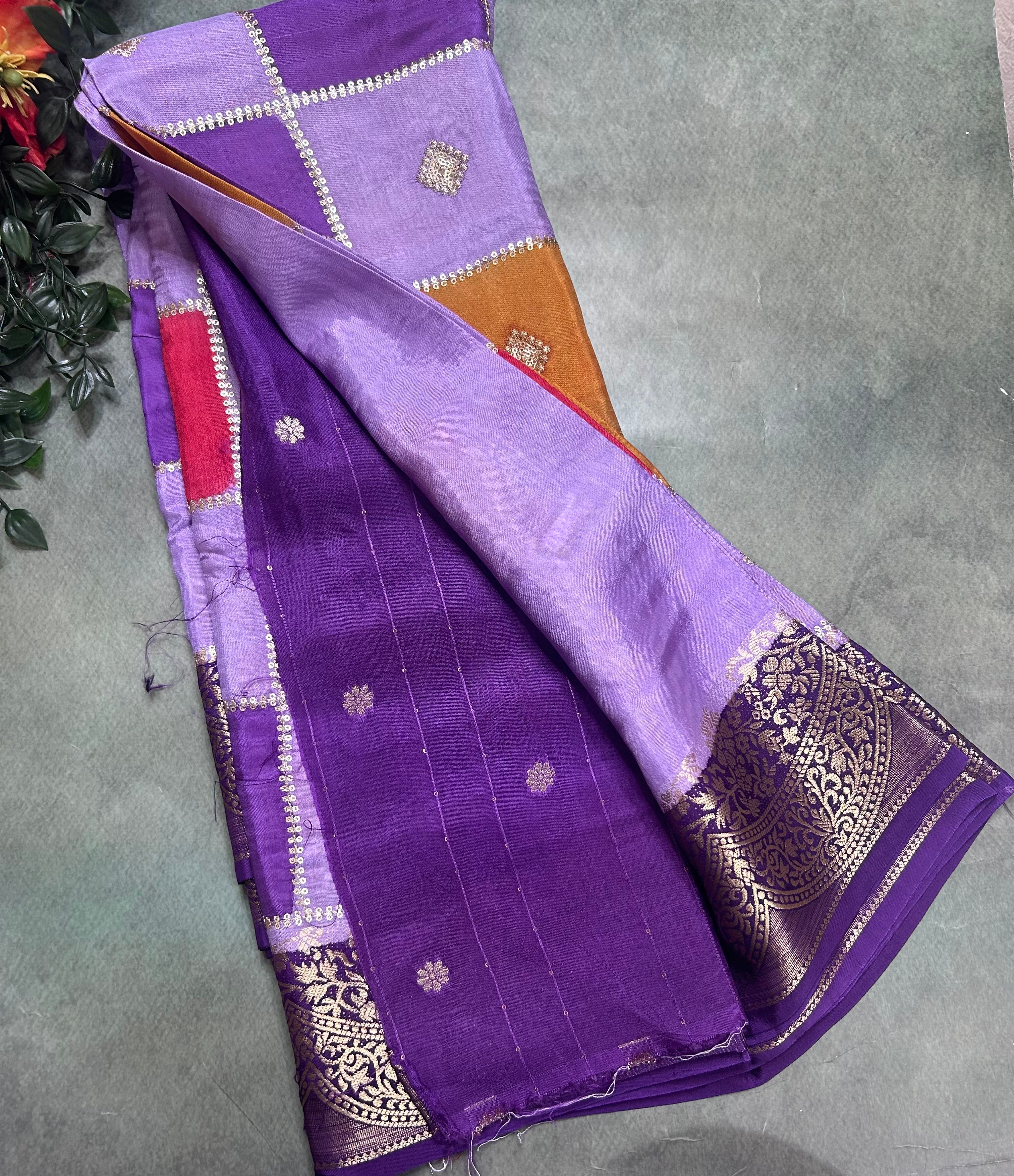 Multicolour checks n small border dola crepe 106 saree