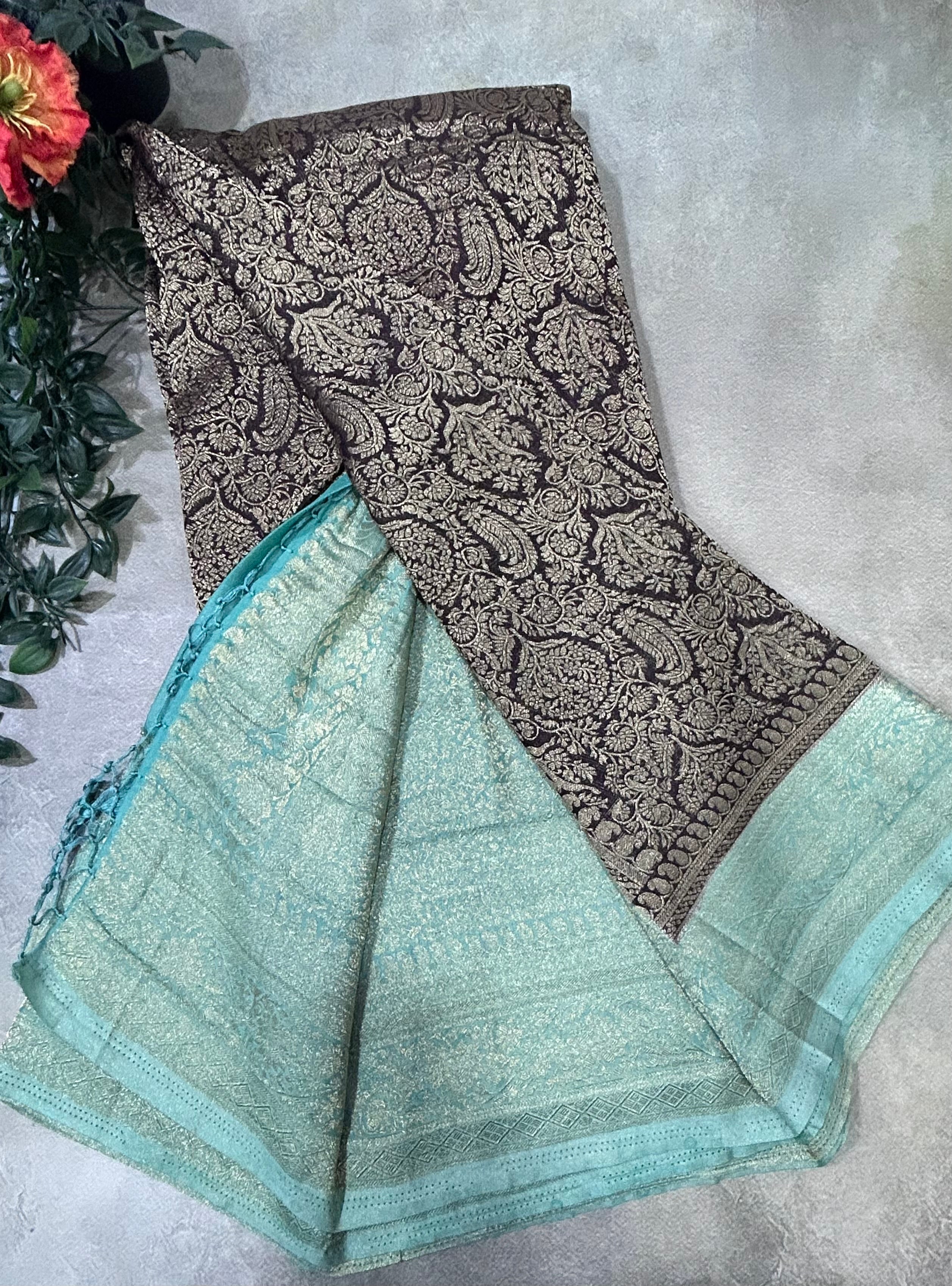 Dark brown brocade semi georgette 105 saree