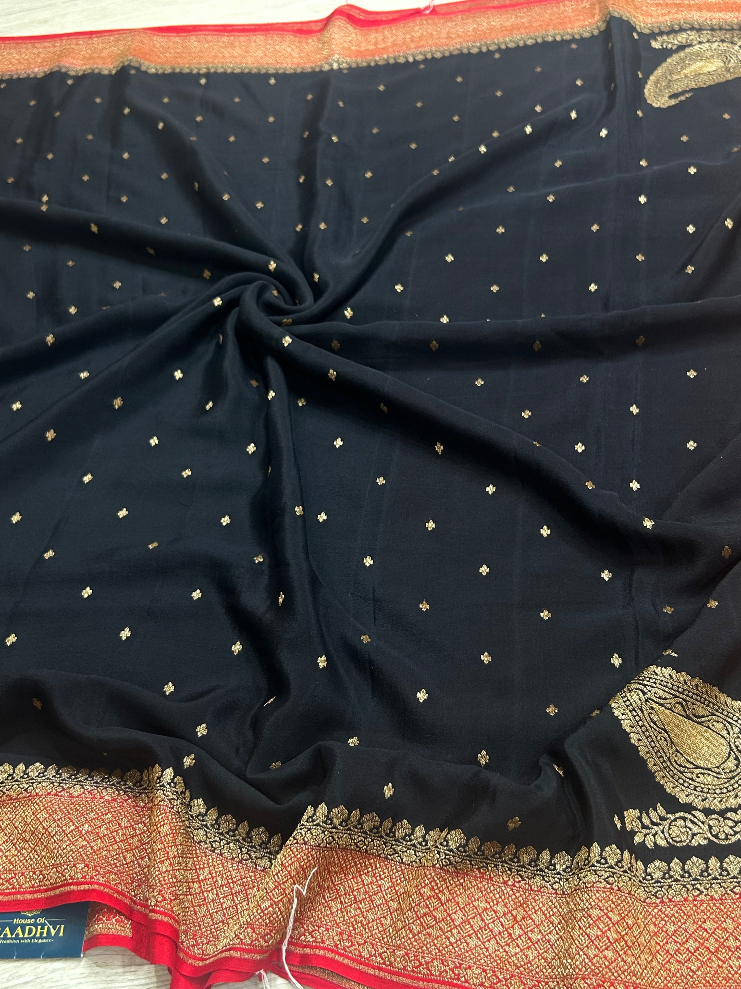 Black n red small Butta pure Benarasi crepe 104 saree