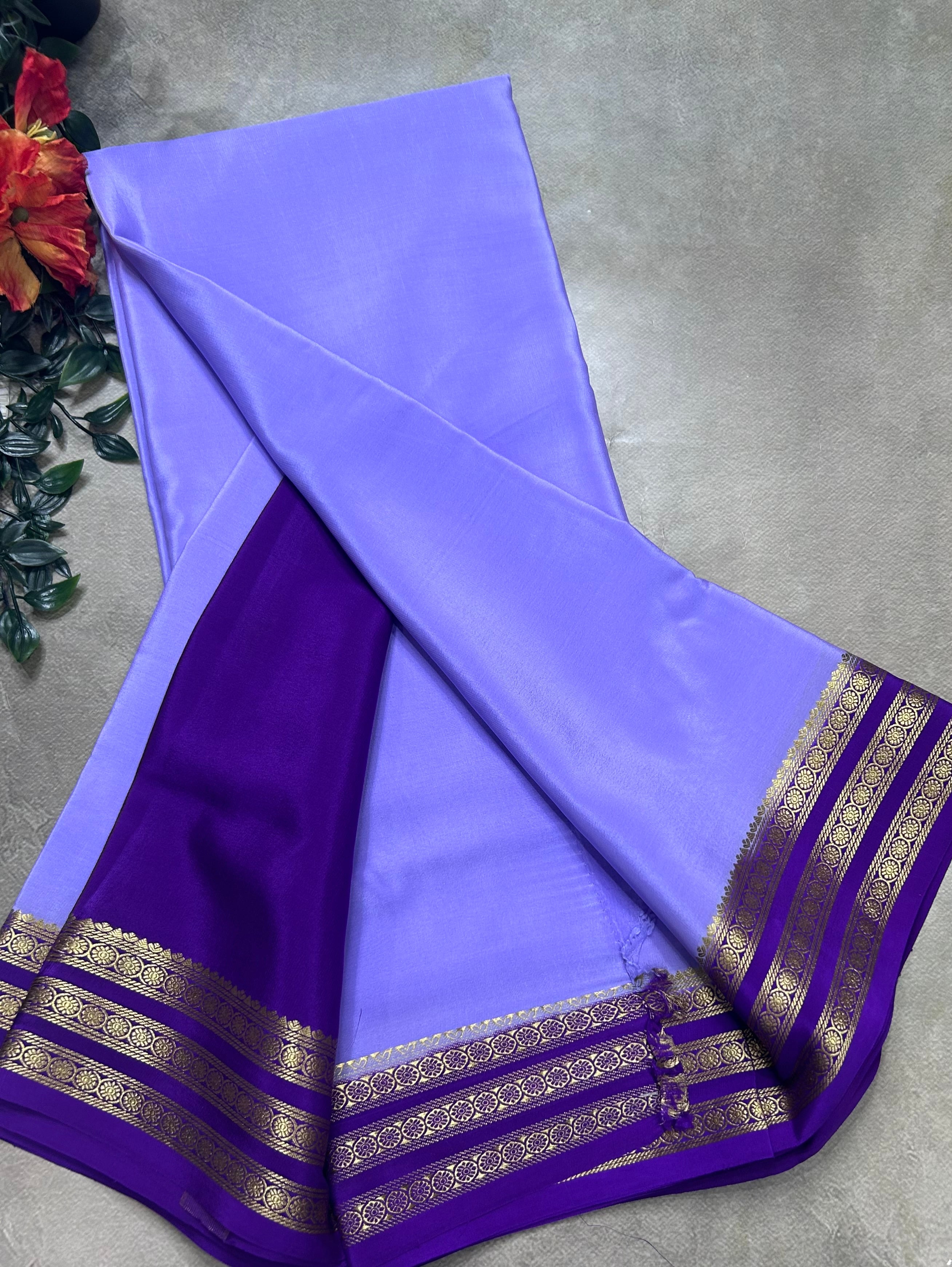 Lilac small border pure mysore silk saree(MSC106)