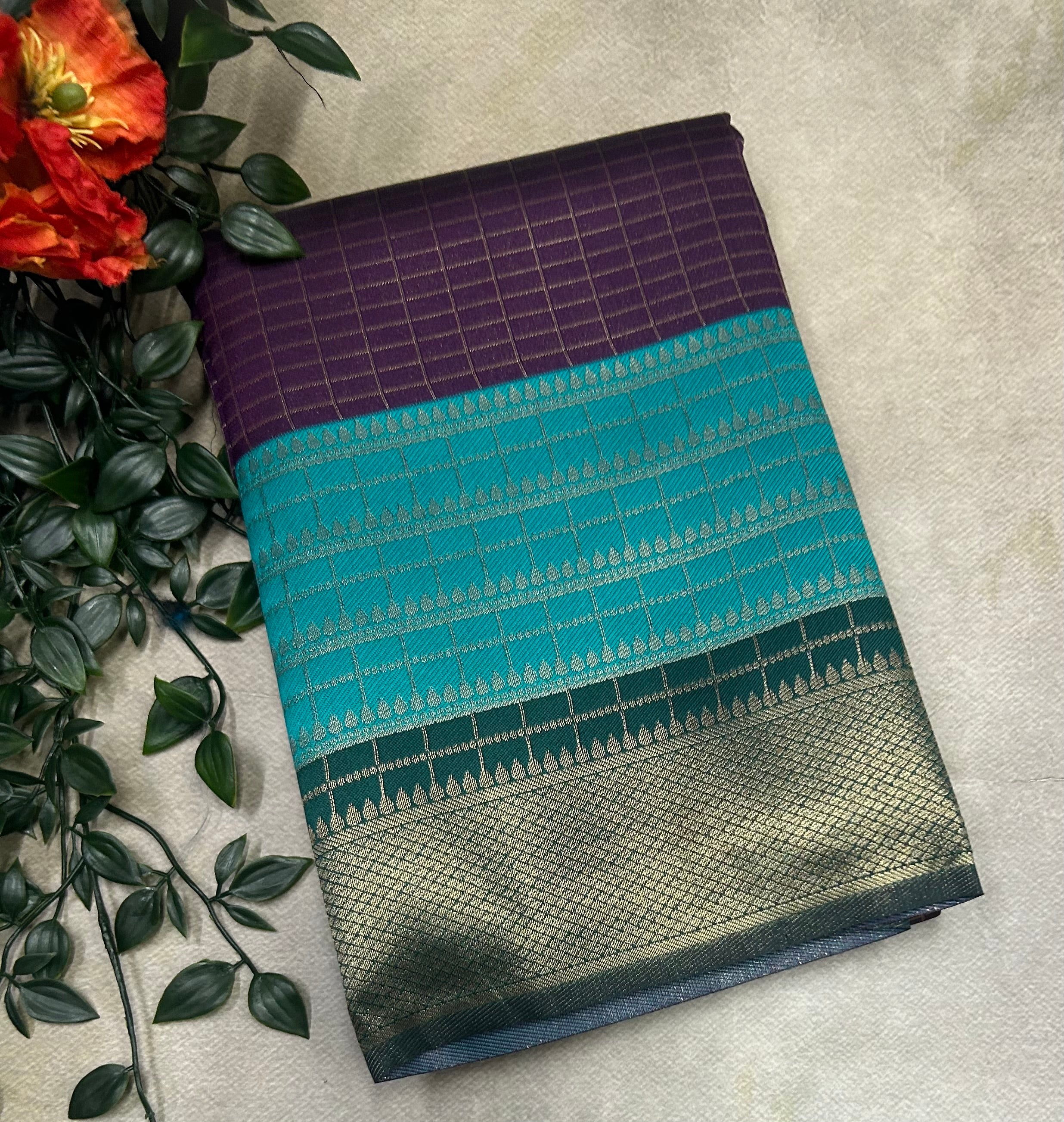3d checks semi Mysore crepe silk saree