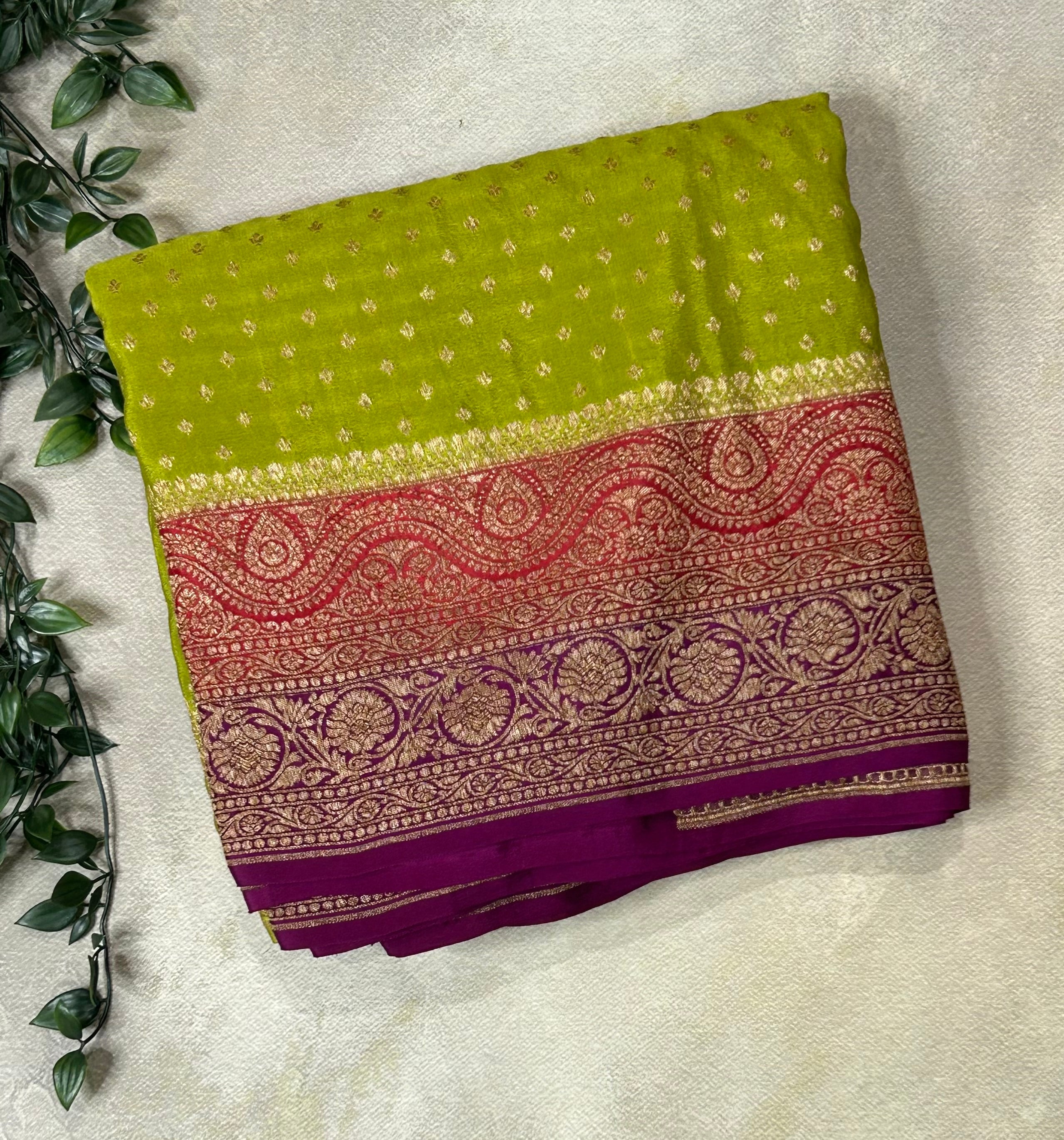 Neon green 3d  pure banarasi crepe-09 silk saree