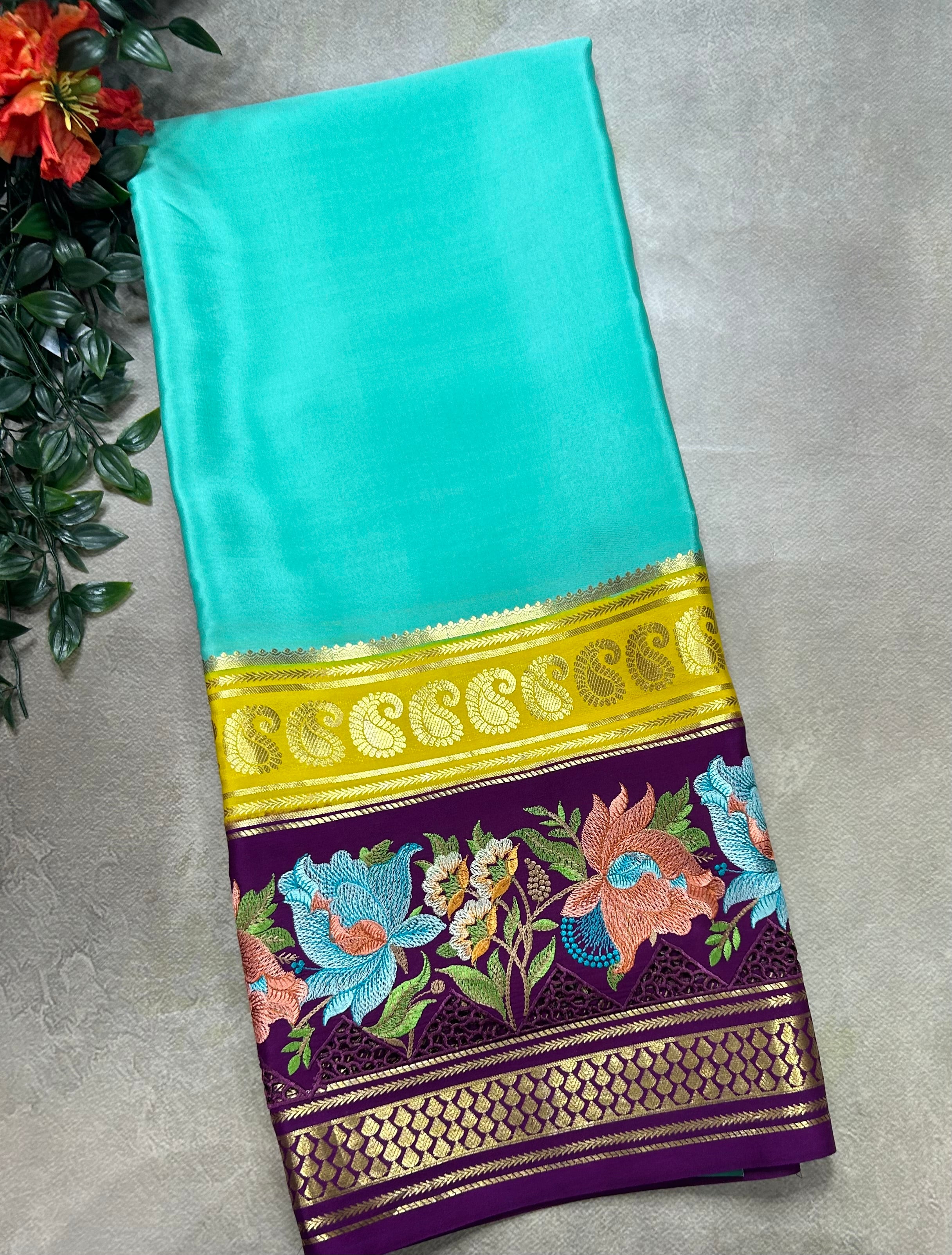 3D embroidery pure mysore silk-105 saree