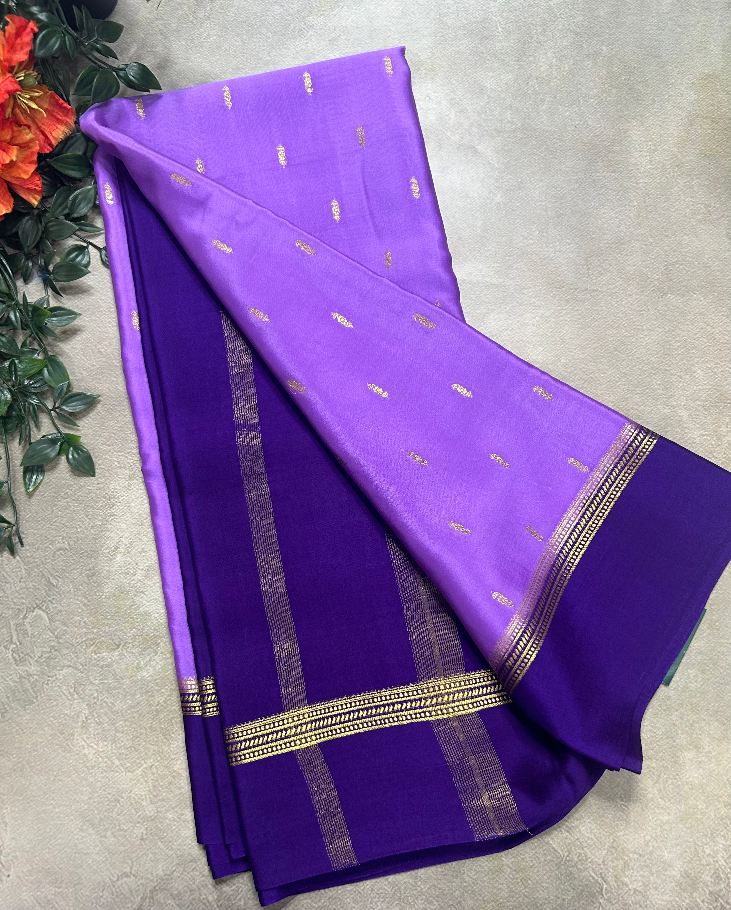 Light purple contrast border pure Mysore silk 105 saree