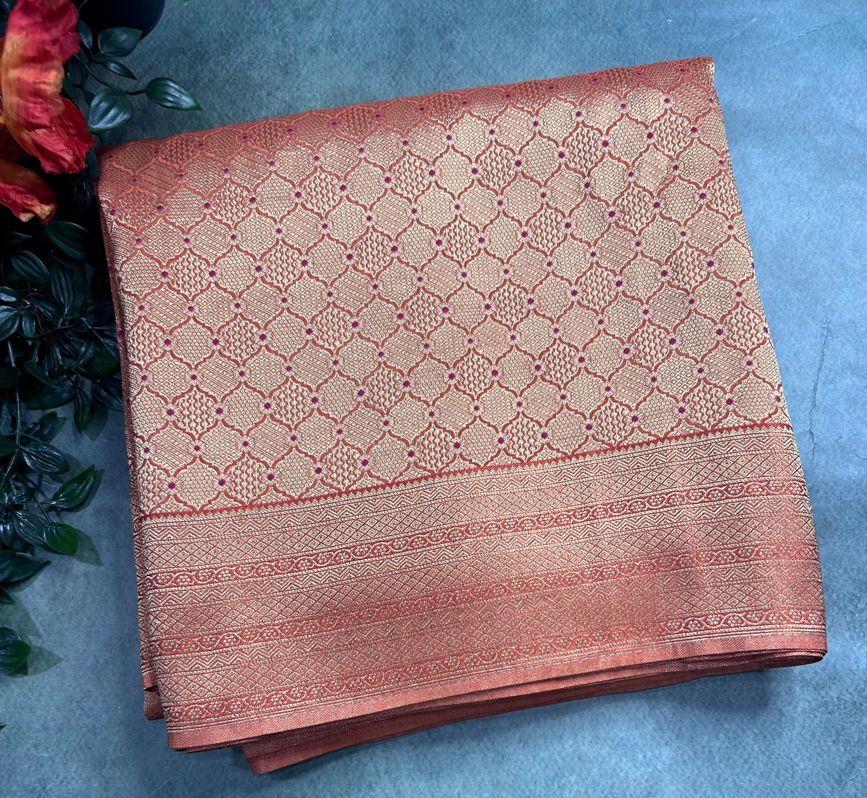 Light orange brocade semi georgette 105 saree