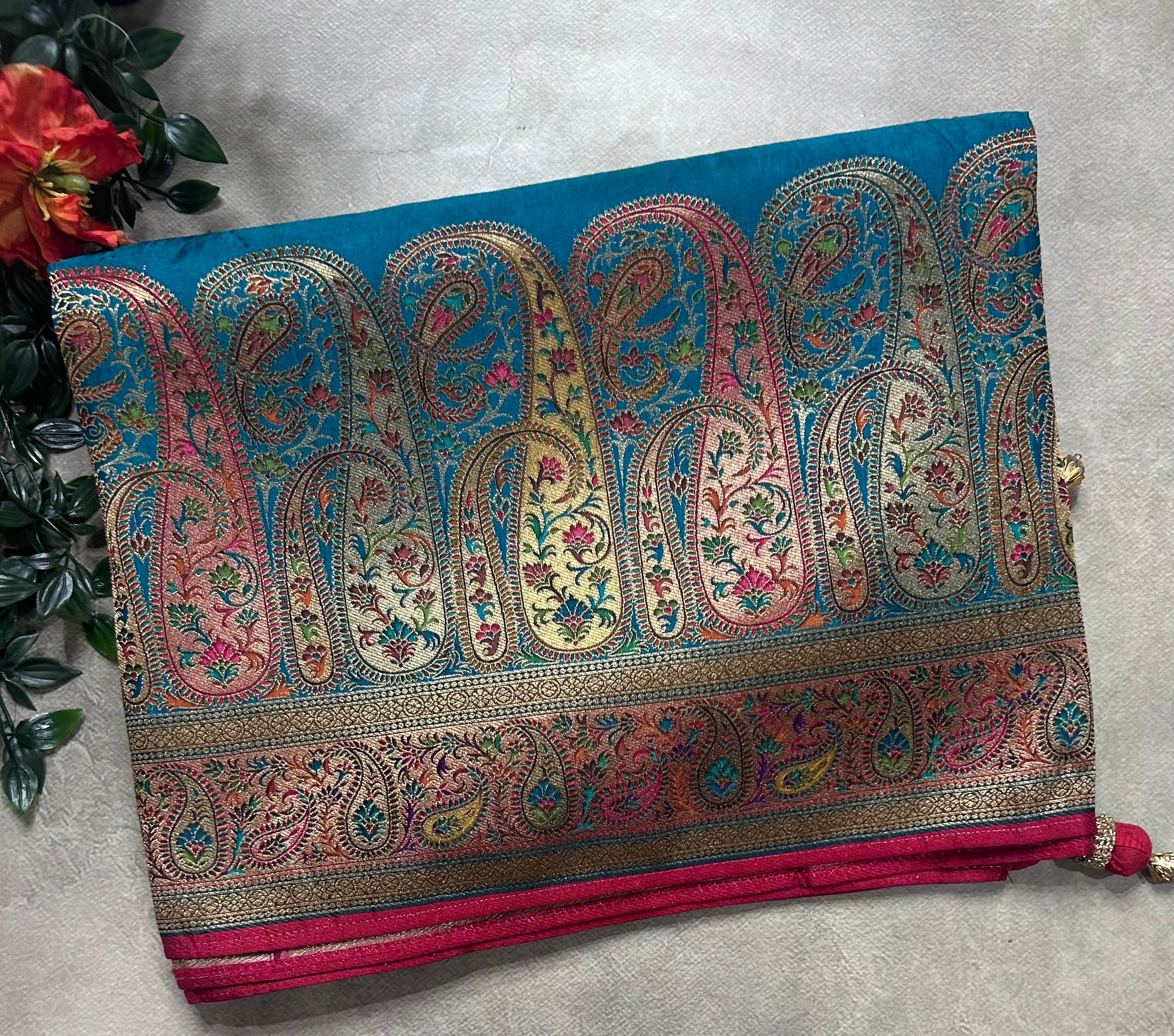 Rama green pashmina satin silk crepe 106 saree