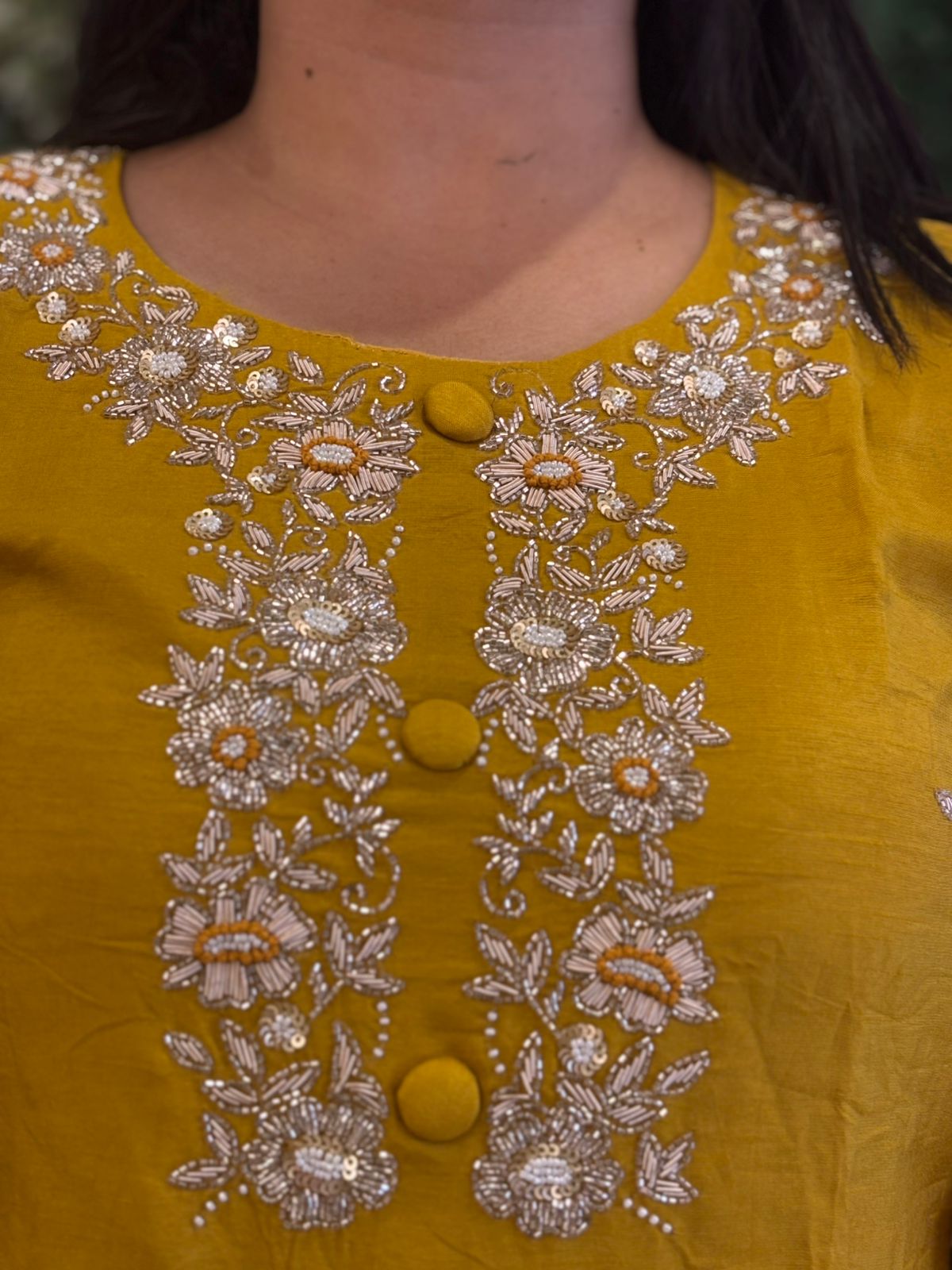 Masturd Yellow Designer Handwork embroidery kurtha