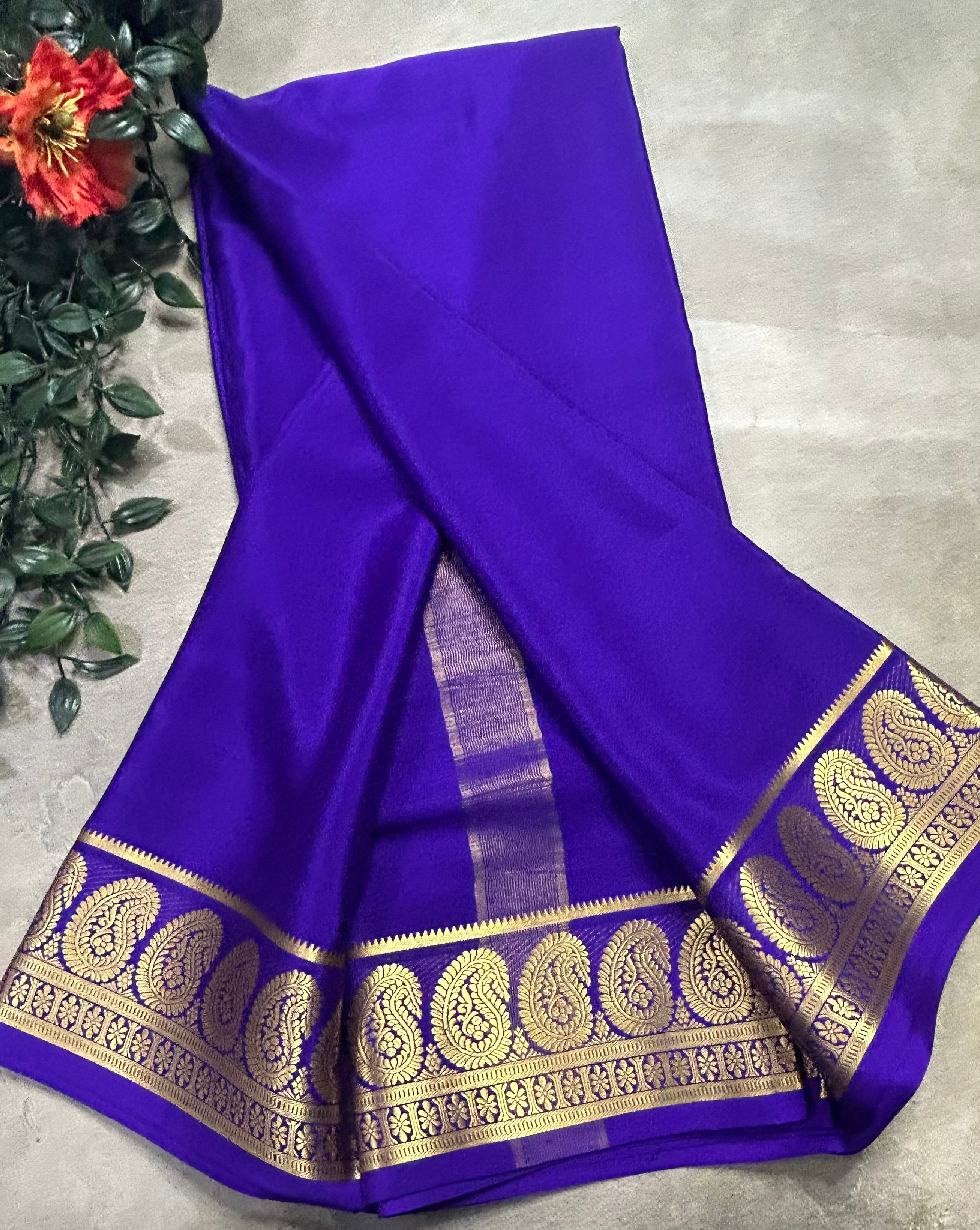 Purple plain mango border pure Mysore silk 105 saree