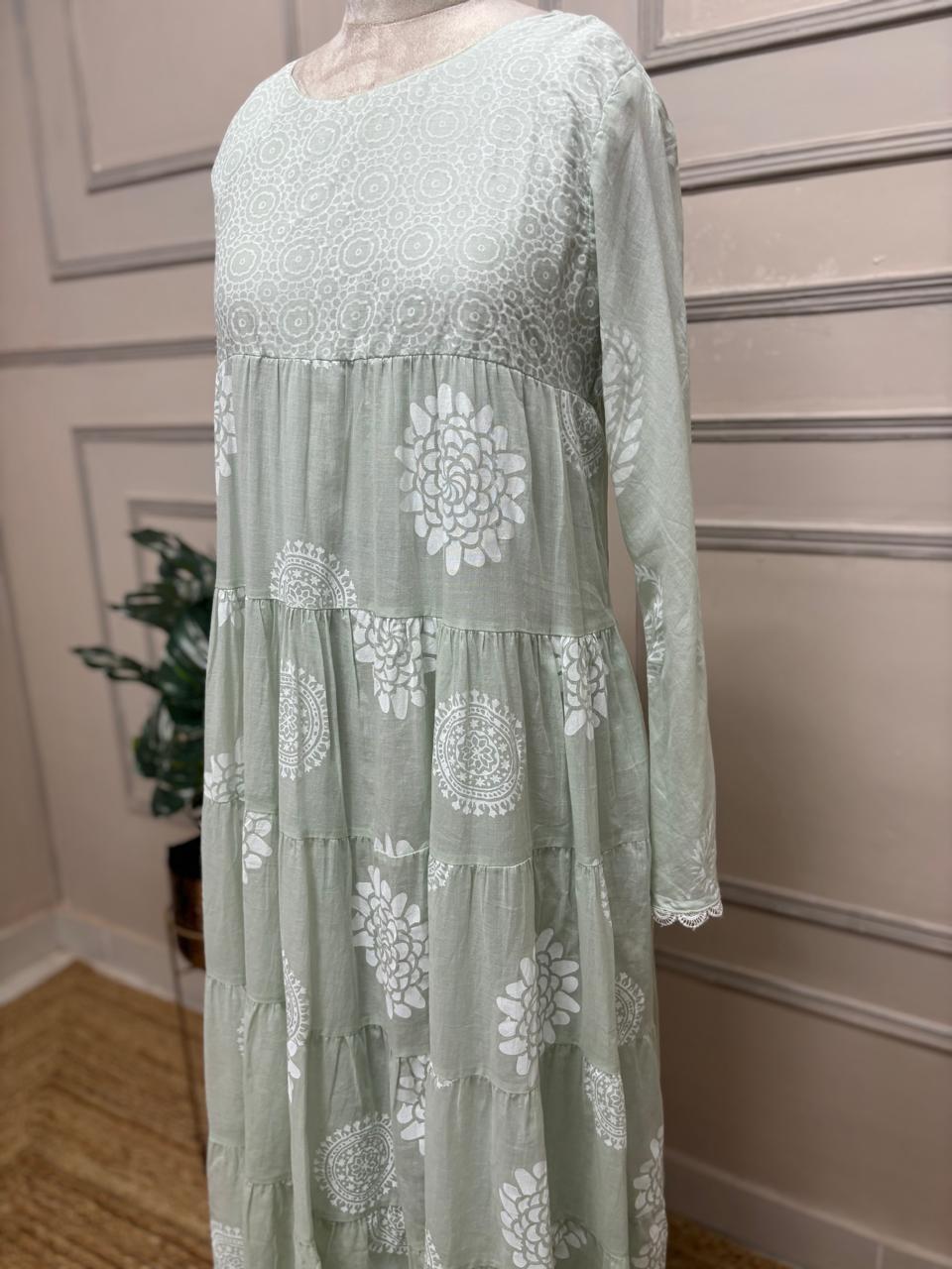 Pista Green Mul Cotton Block Print Anarkali Kurtha 98