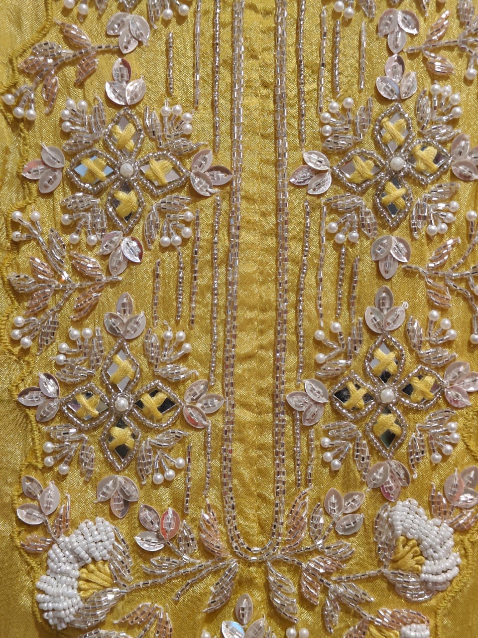 Yellow Anarkali Chinnon Hand Embroidery Kurtha 567