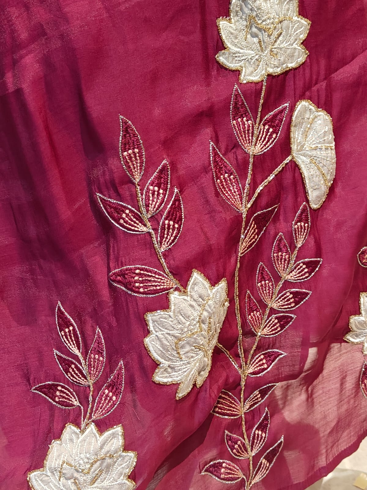 Wine Mul Chandheri A line Kurtha  151