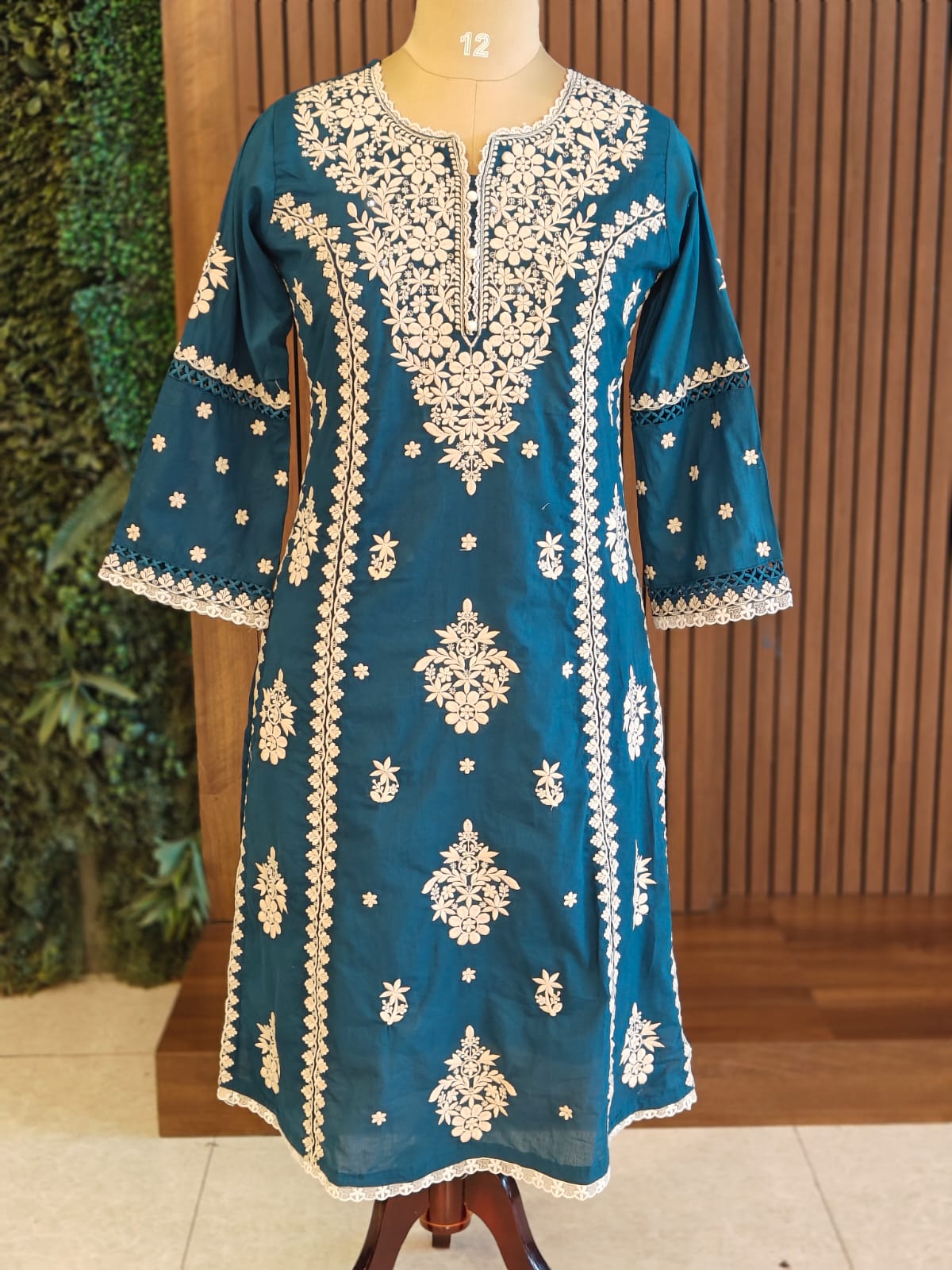Navy Blue Mul Cotton Chikankari Work Straight Fit Kurtha 196