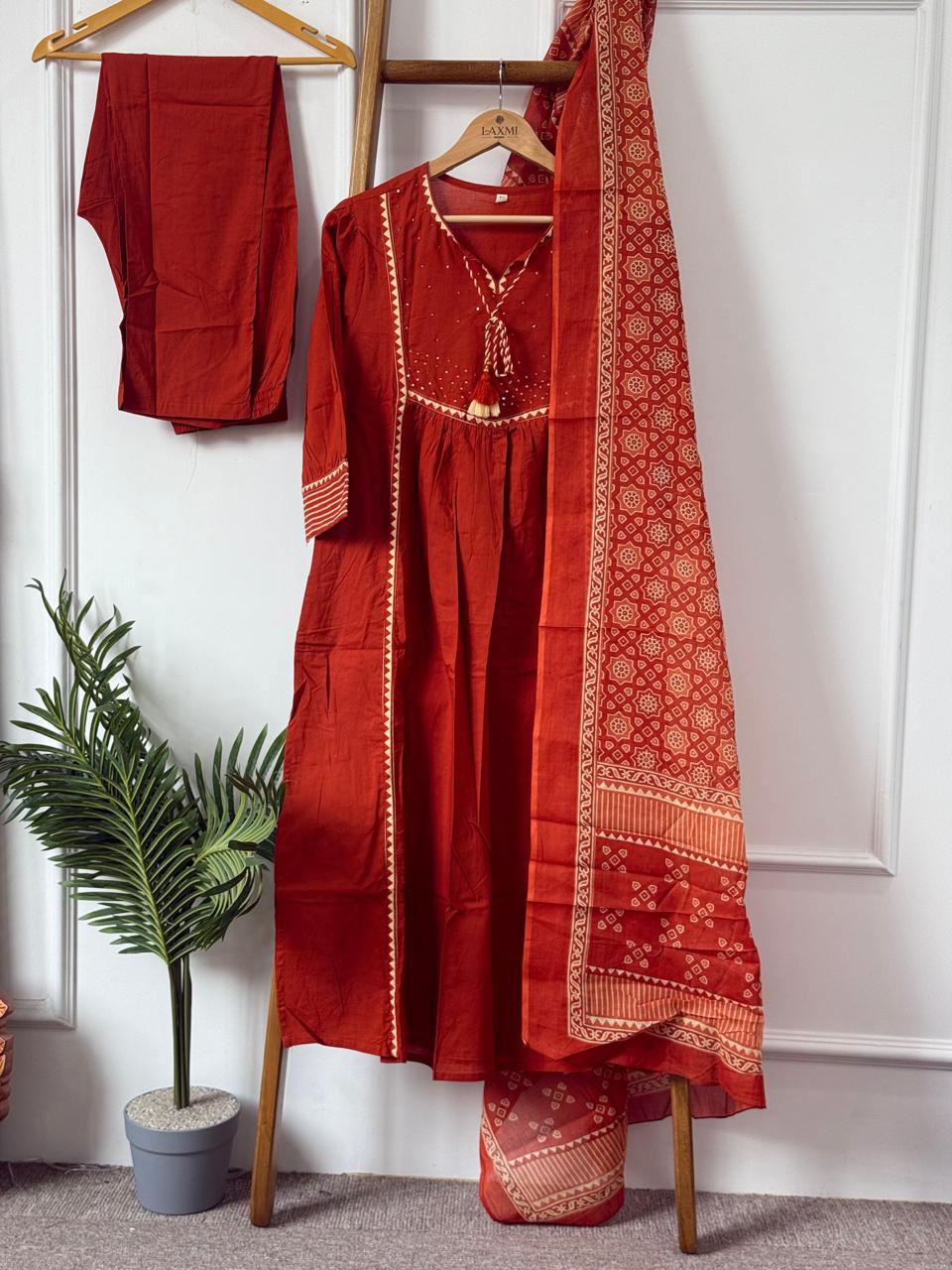 "Naya" Orange Cotton thread embroidery  kurtha 919