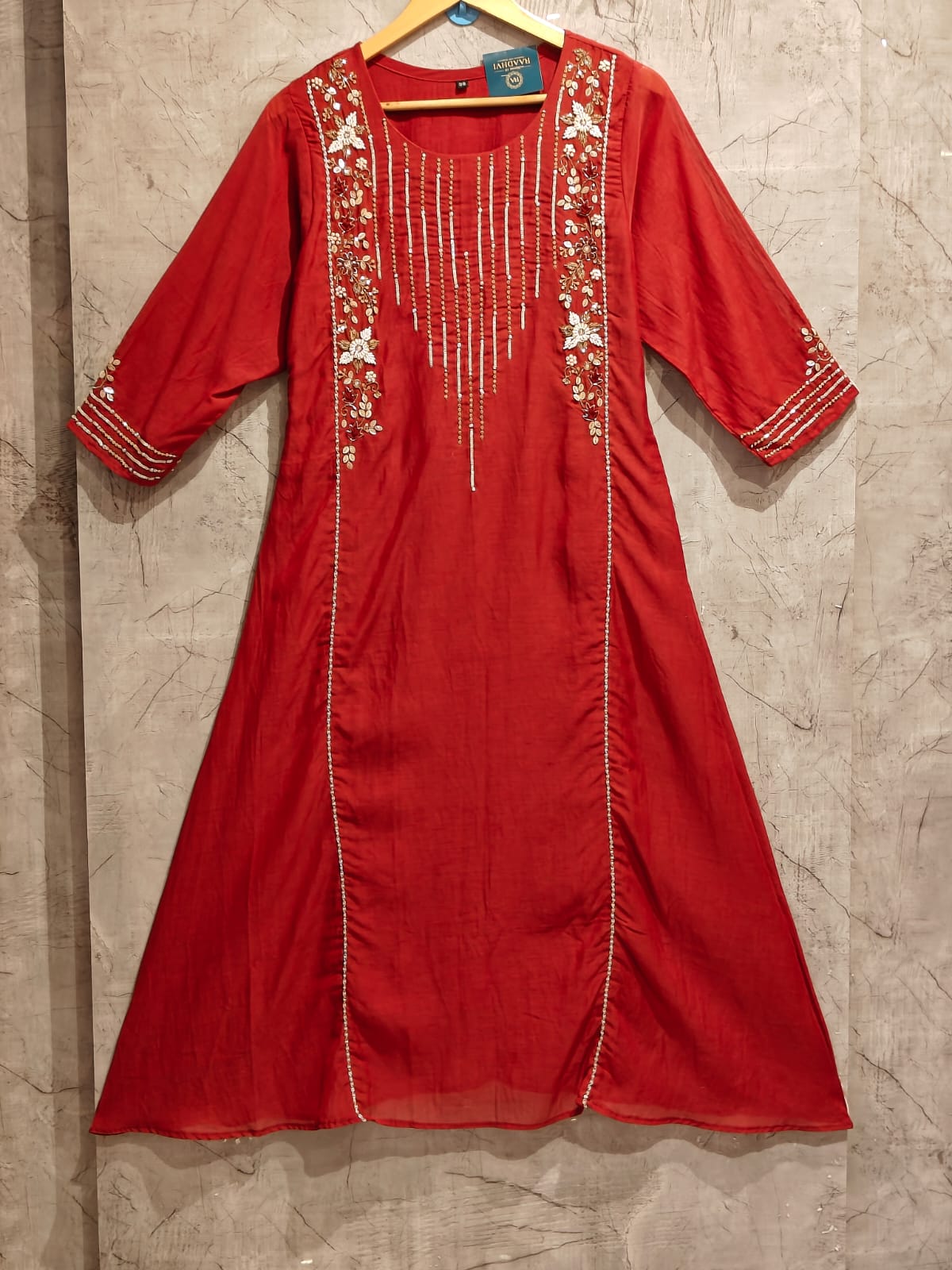 Maroon Mul Chanderi Silk Airline Handwork Kurtha 434