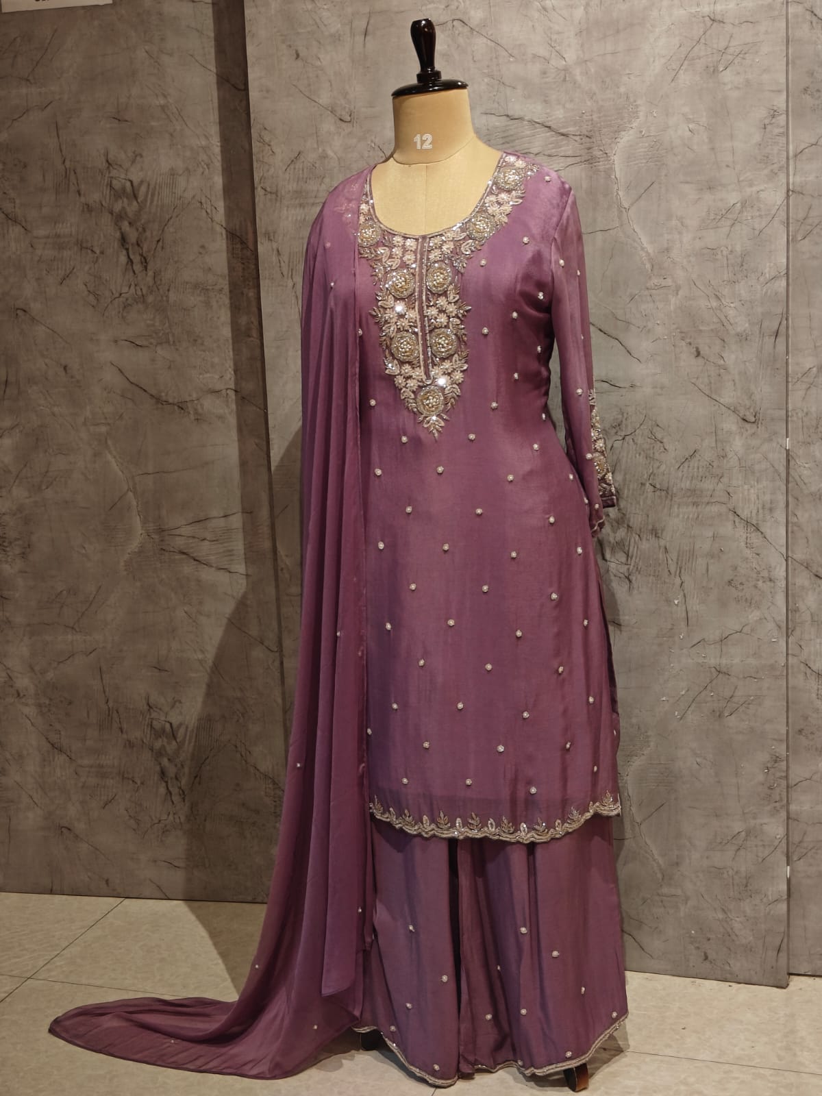 Purple Chinnon Hand Embroidery Sharara Kurtha 301