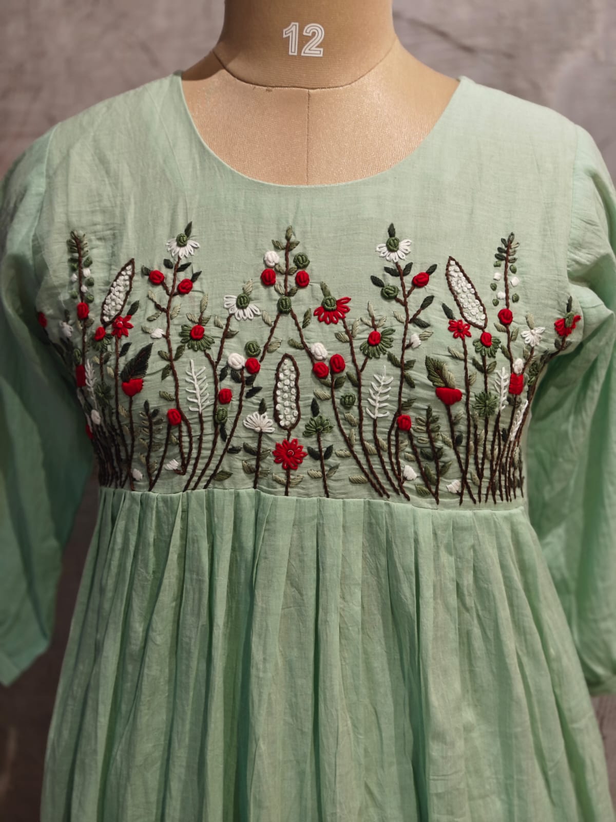 Green Cotton Thread Embroidery Cord set  Kurtha 27