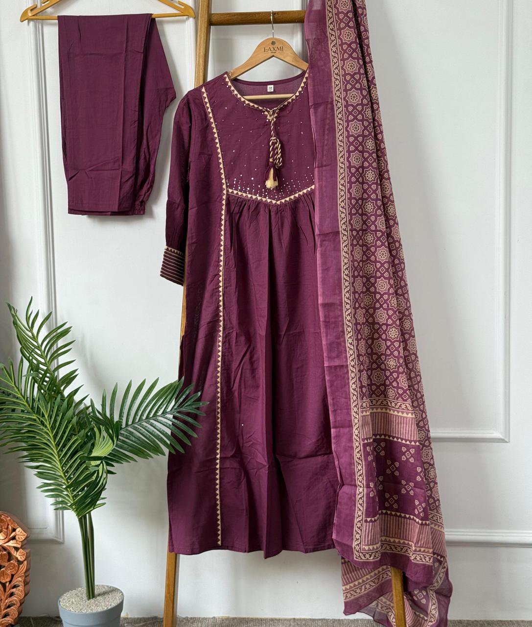 "Naya" Purple Cotton thread embroidery  kurtha 919
