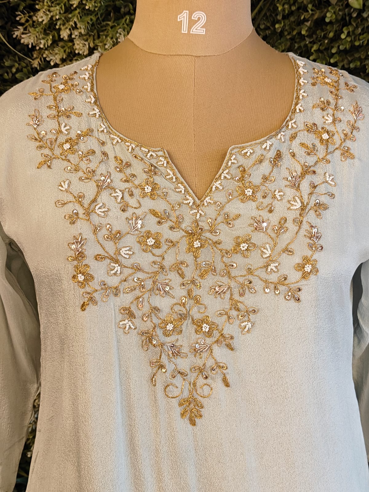 Sky Blue Airline Chinnon Hand Embroidery Kurtha 513