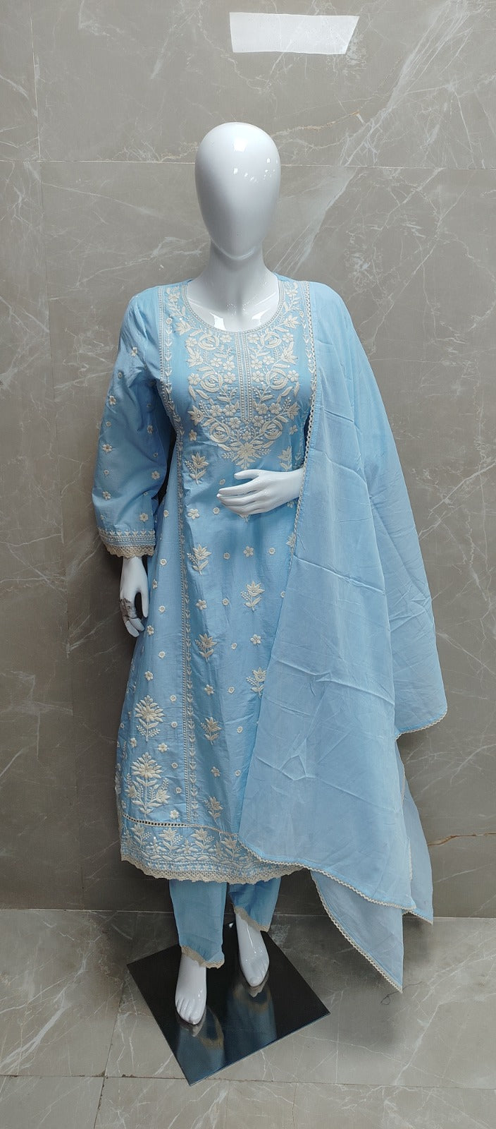 Sky Blue mul Cotton Anarkali Kurtha with pearl work 461