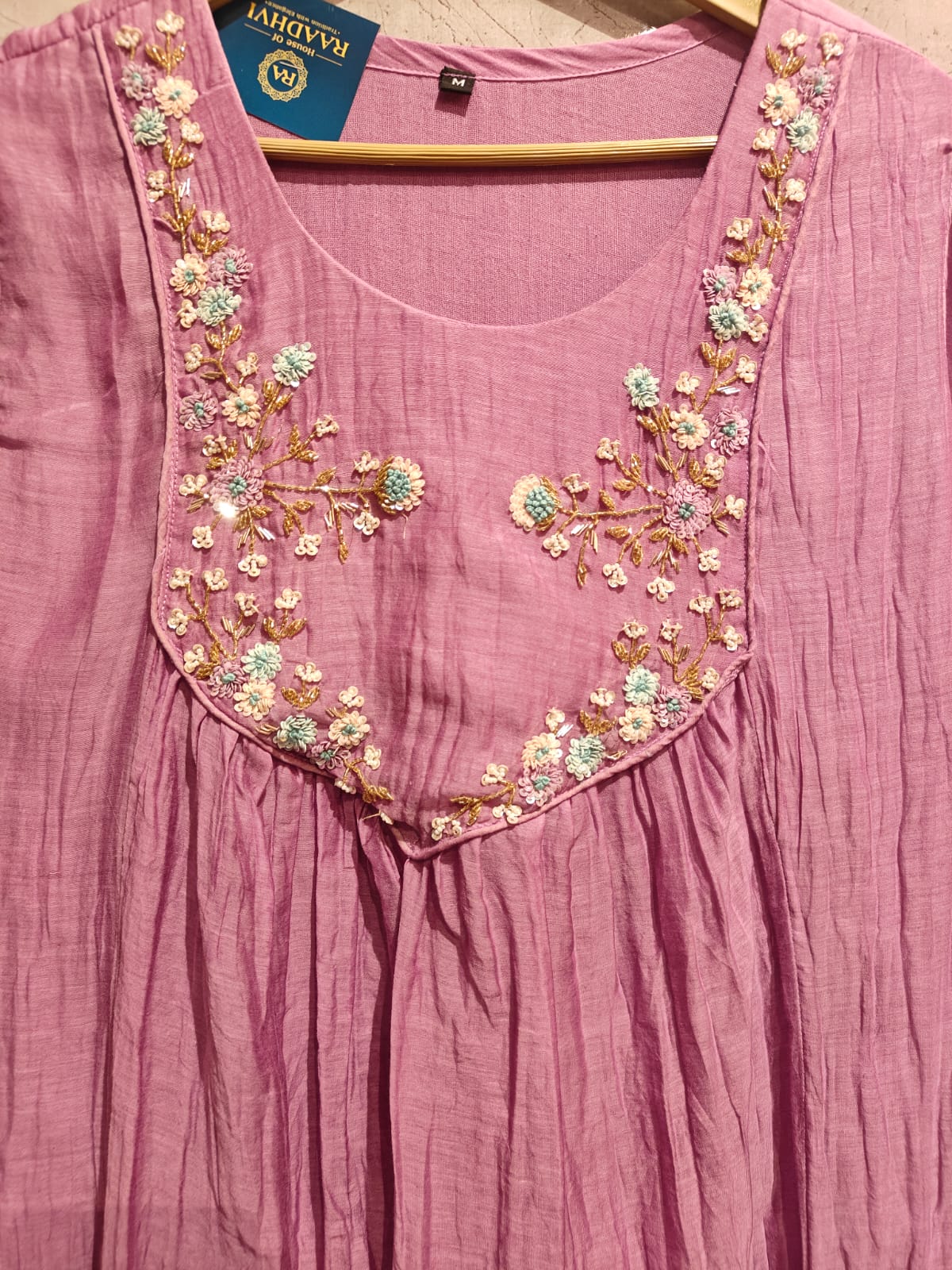 “Pani"  Lilac Mul Chanderi silk Kurtha suit with work hand embroidery