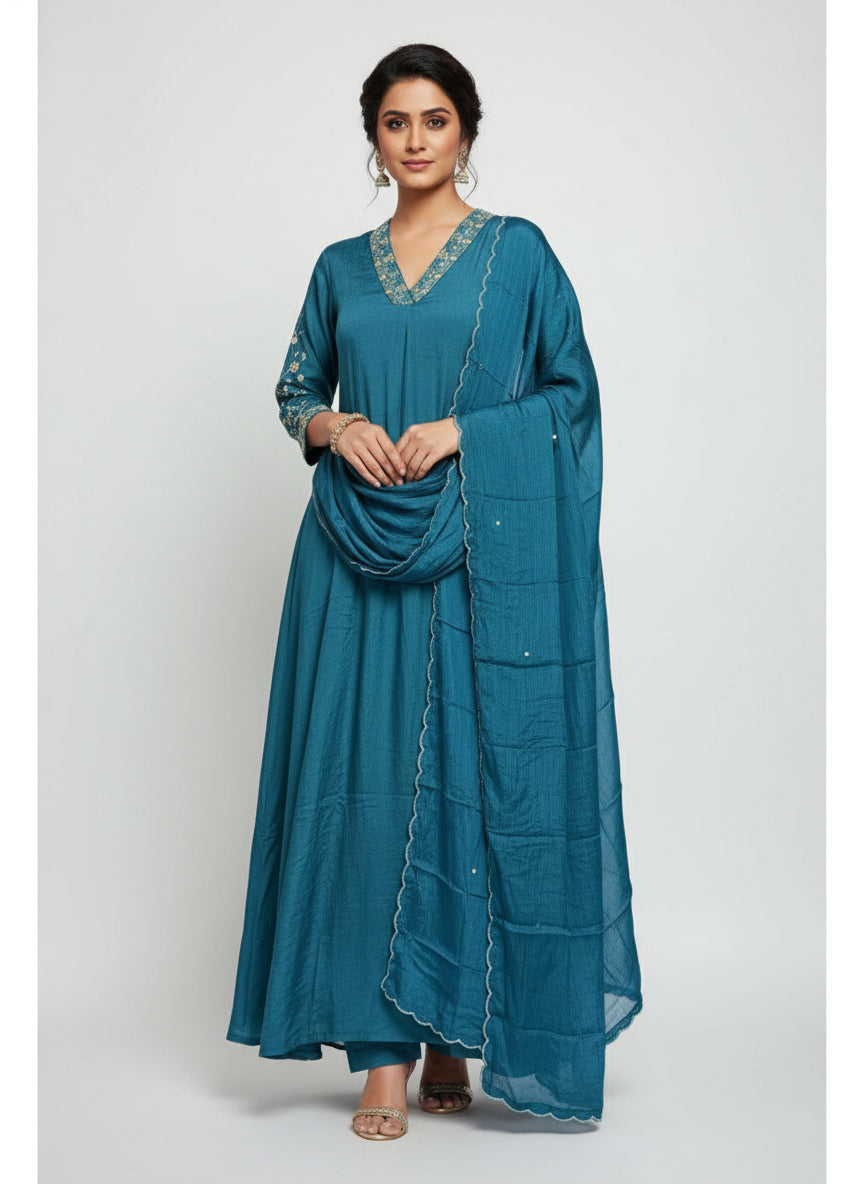 "Piya"  Blue Chinnon Handwork Airline Kurtha 345