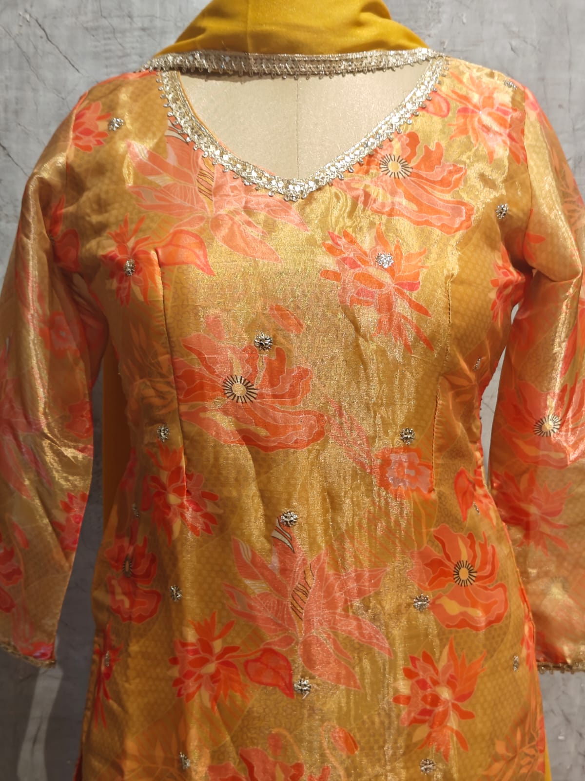 Yellow Chinnon Hand Embroidery Sharara Kurtha 301
